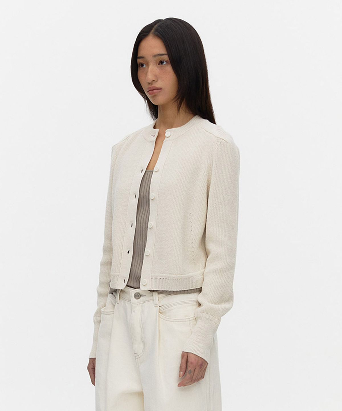 아위(AHWE) Ribbed Shoulder Cardigan_IVORY
