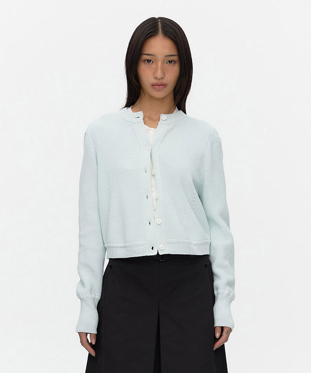 아위(AHWE) Ribbed Shoulder Cardigan_SKY BLUE