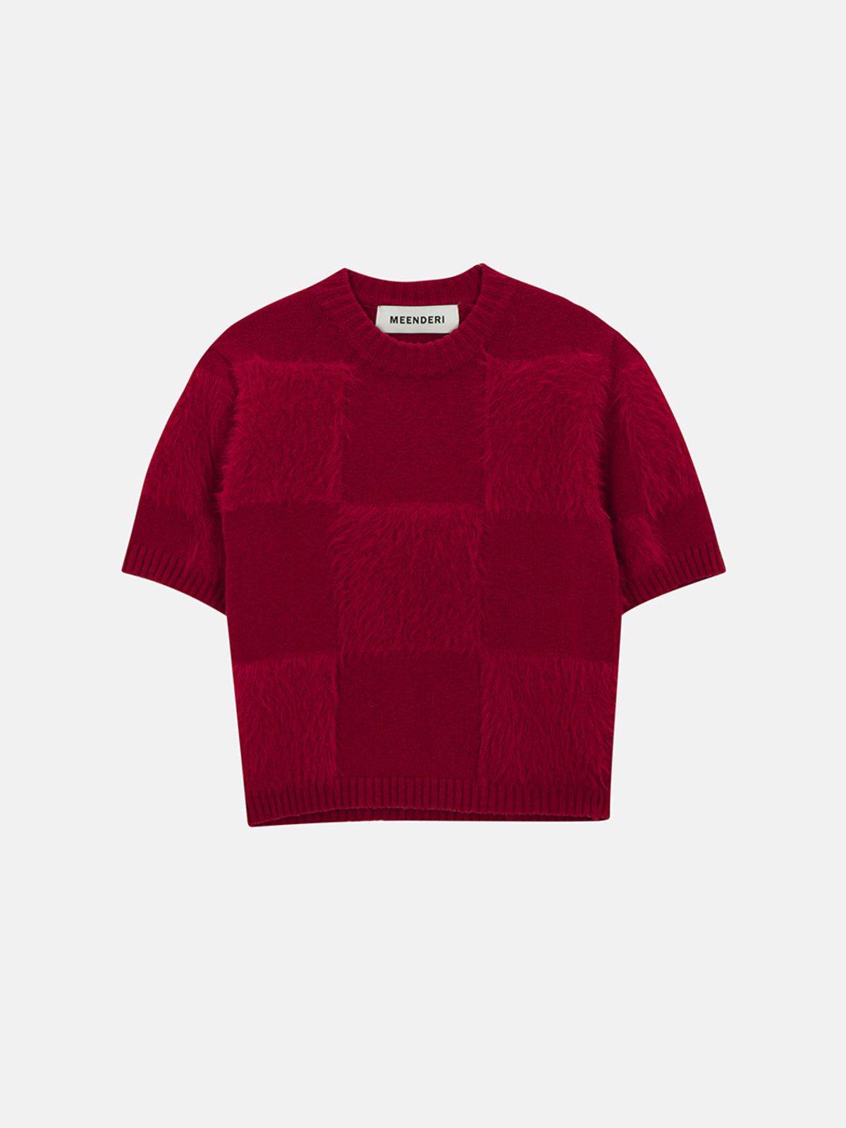 민더리(MEENDERI) SOFT CHECKERBOARD KNIT TOP - RED