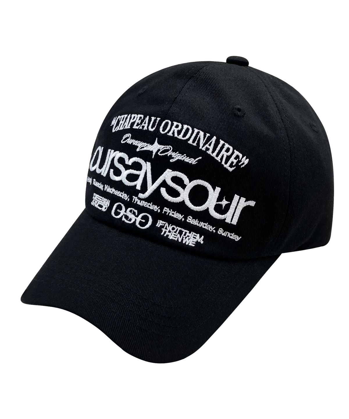 아워세이아워(OURSAYSOUR) 레터링 로고 볼캡 블랙