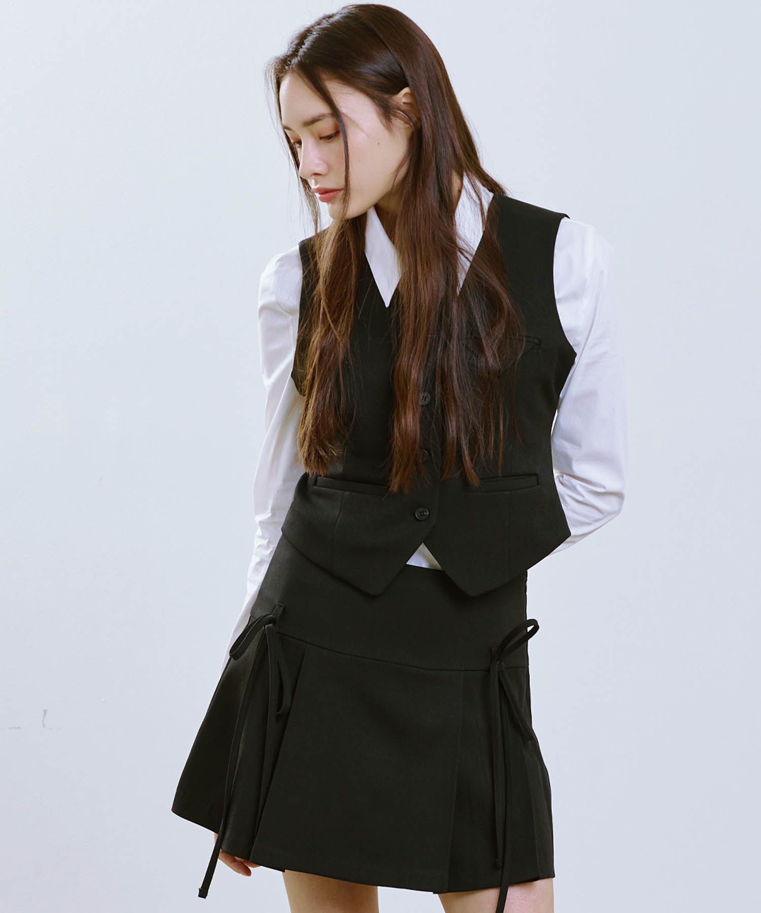 MUSINSA | ETRE AU SOMMET Ribbon pleated skirt (black)