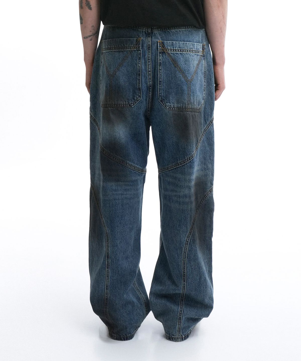 오픈야드(오와이)(OPENYARD(OY)) DIRTY WASHED BIKER JEANS-BLUE