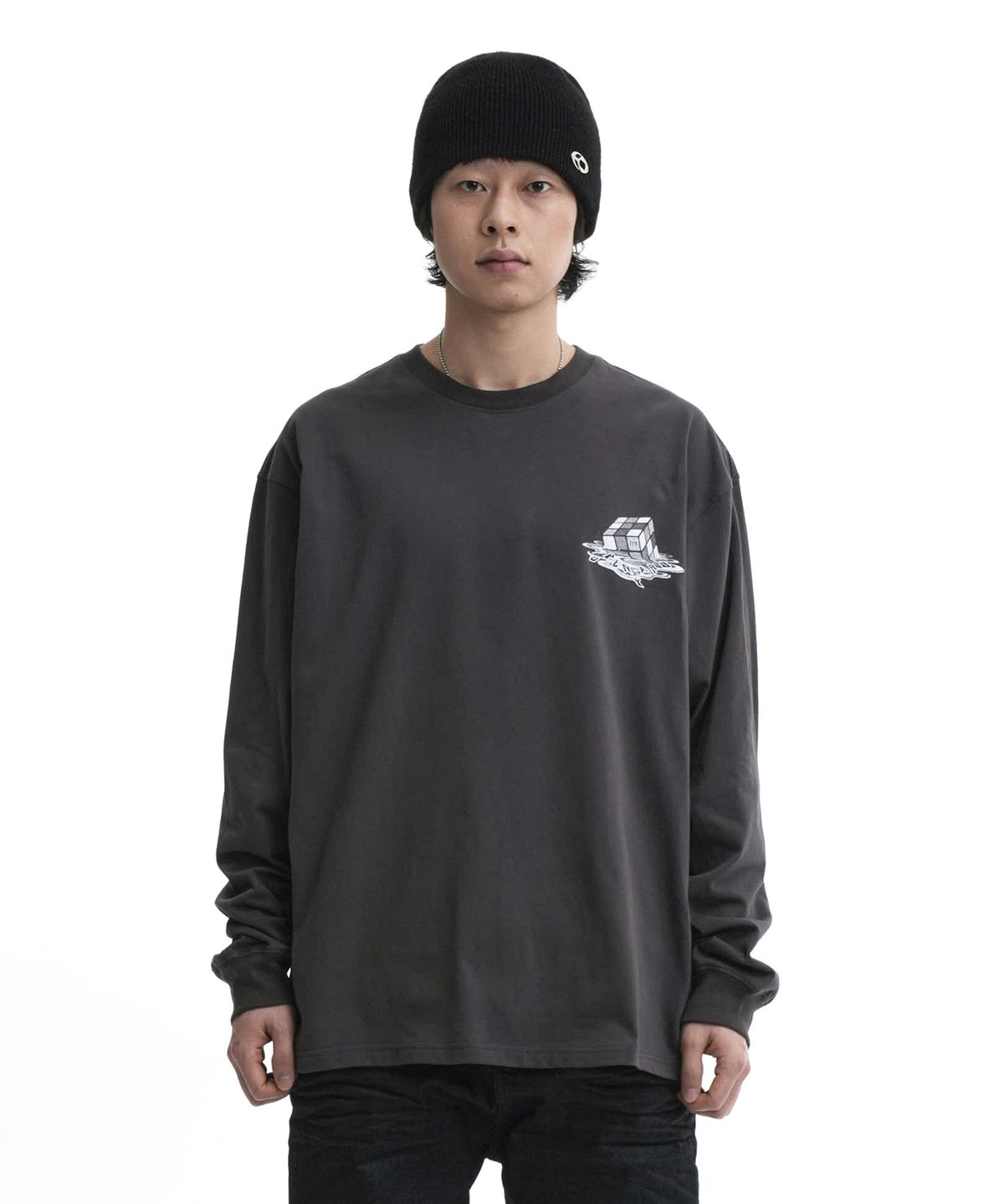 오픈야드(오와이)(OPENYARD(OY)) MELTING CUBE LONG SLEEVE-DUST GREY