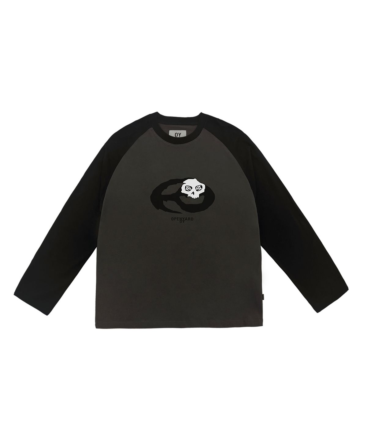 오픈야드(오와이)(OPENYARD(OY)) SKULL S.L RAGLAN LONG SLEEVE-DUST GREY/BLACK