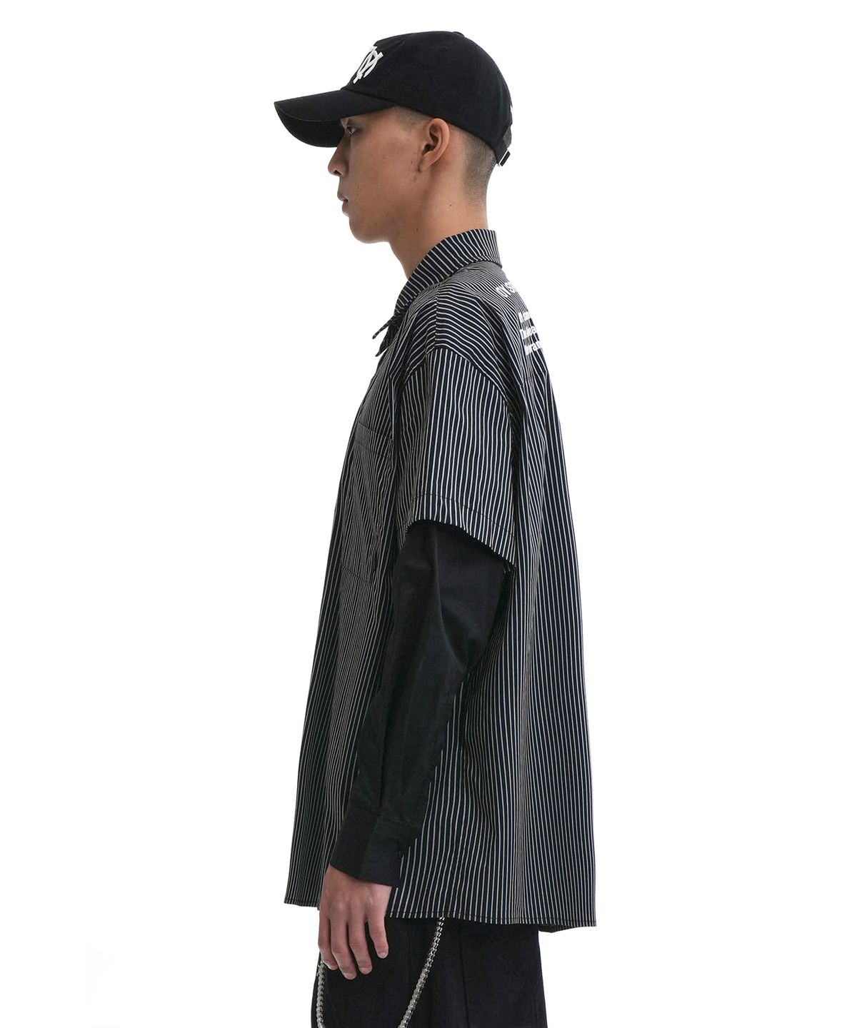 오픈야드(오와이)(OPENYARD(OY)) LAYERED STRIPE SHIRTS-BLACK