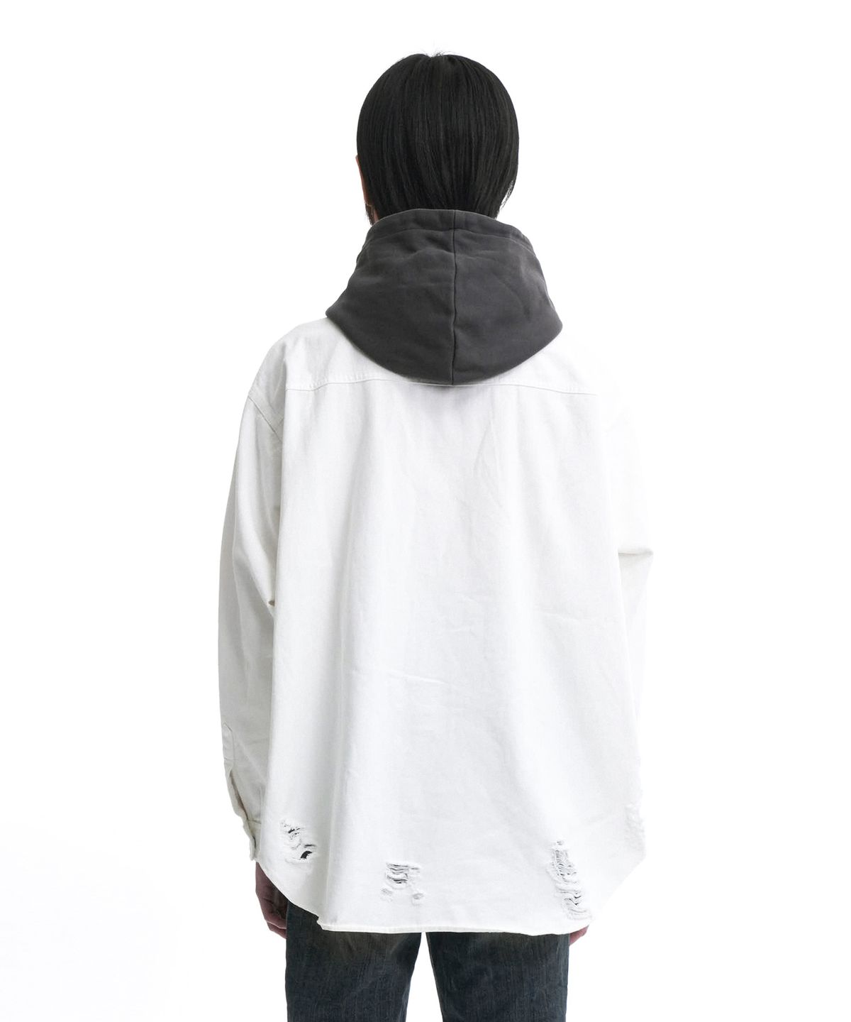오픈야드(오와이)(OPENYARD(OY)) DESTROYED HOODIE SHIRTS-WHITE