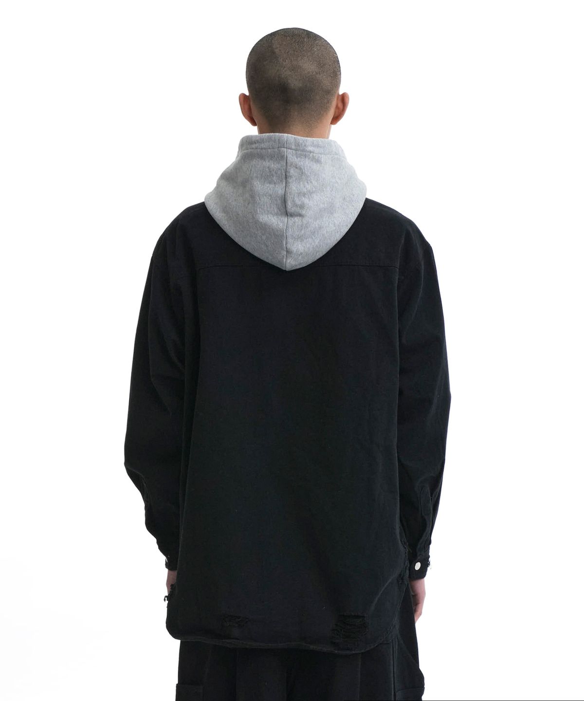 오픈야드(오와이)(OPENYARD(OY)) DESTROYED HOODIE SHIRTS-BLACK