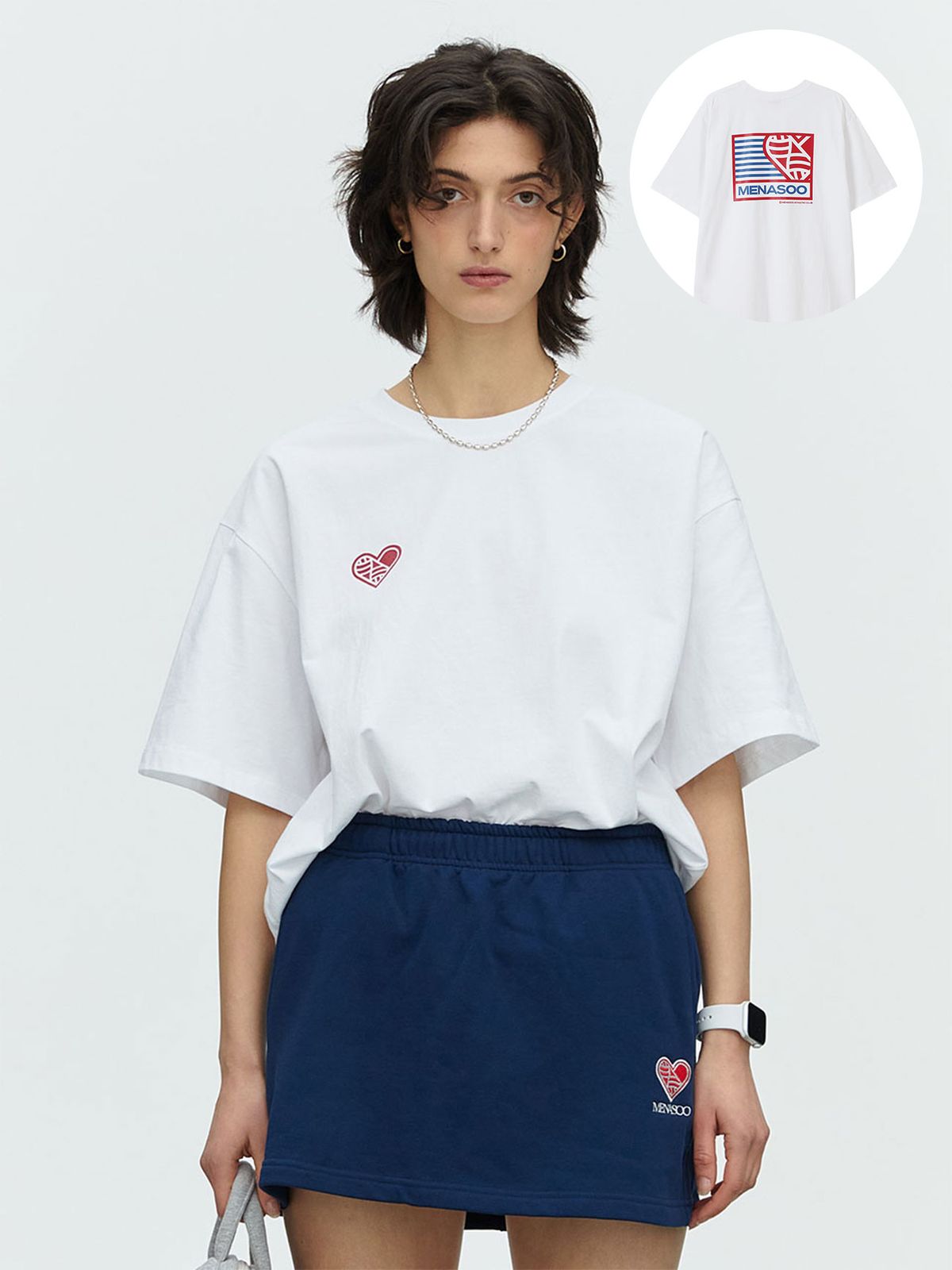 미나수(MENASOO) SMALL HEARTTRACK OVER FIT TEE_WHITE