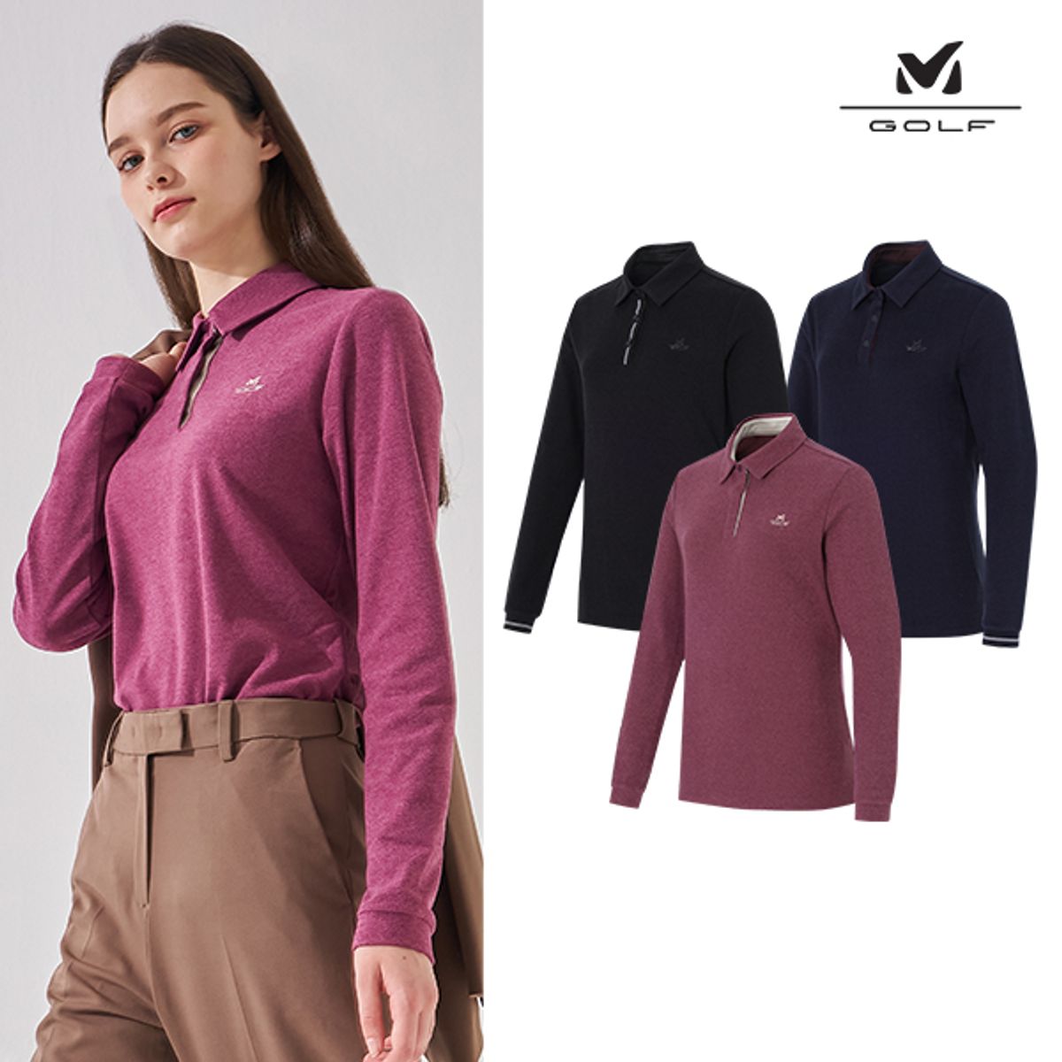 밀레골프(MILLET GOLF) 우먼즈 양면기모 카라티셔츠 3Color