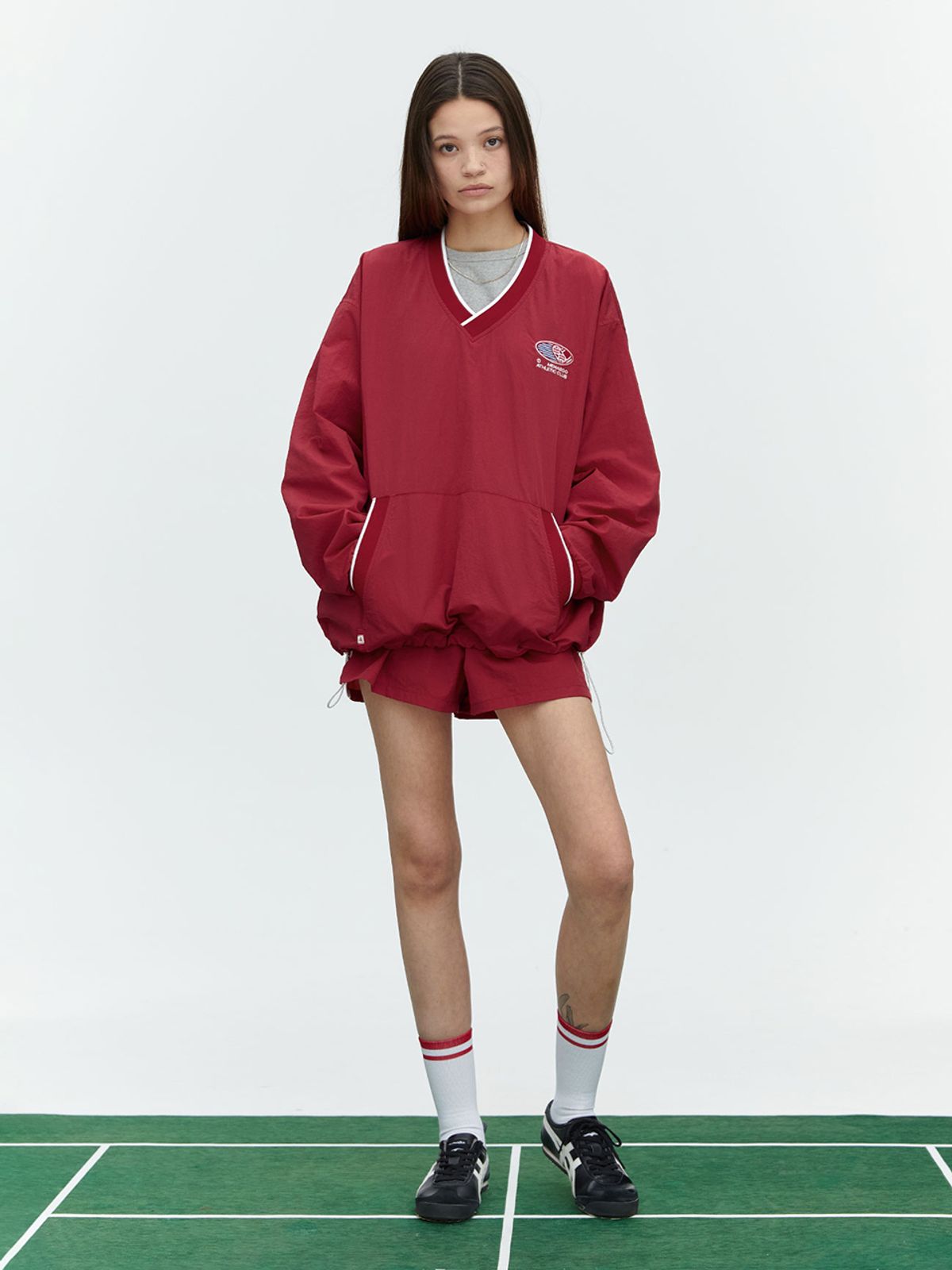 미나수(MENASOO) HEARTTRACK VNECK NYLON ANORAK JACKET_RED
