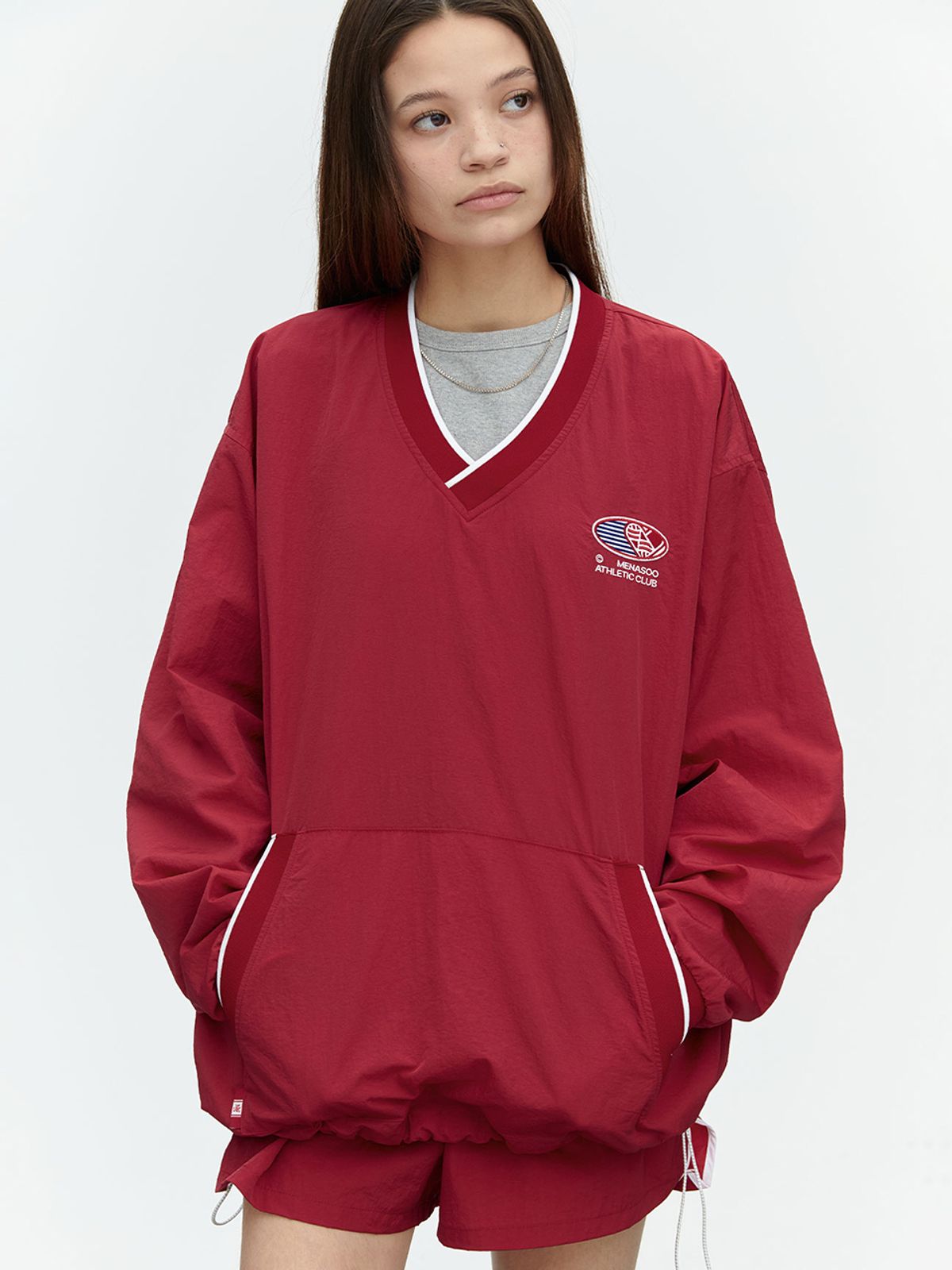 미나수(MENASOO) HEARTTRACK VNECK NYLON ANORAK JACKET_RED