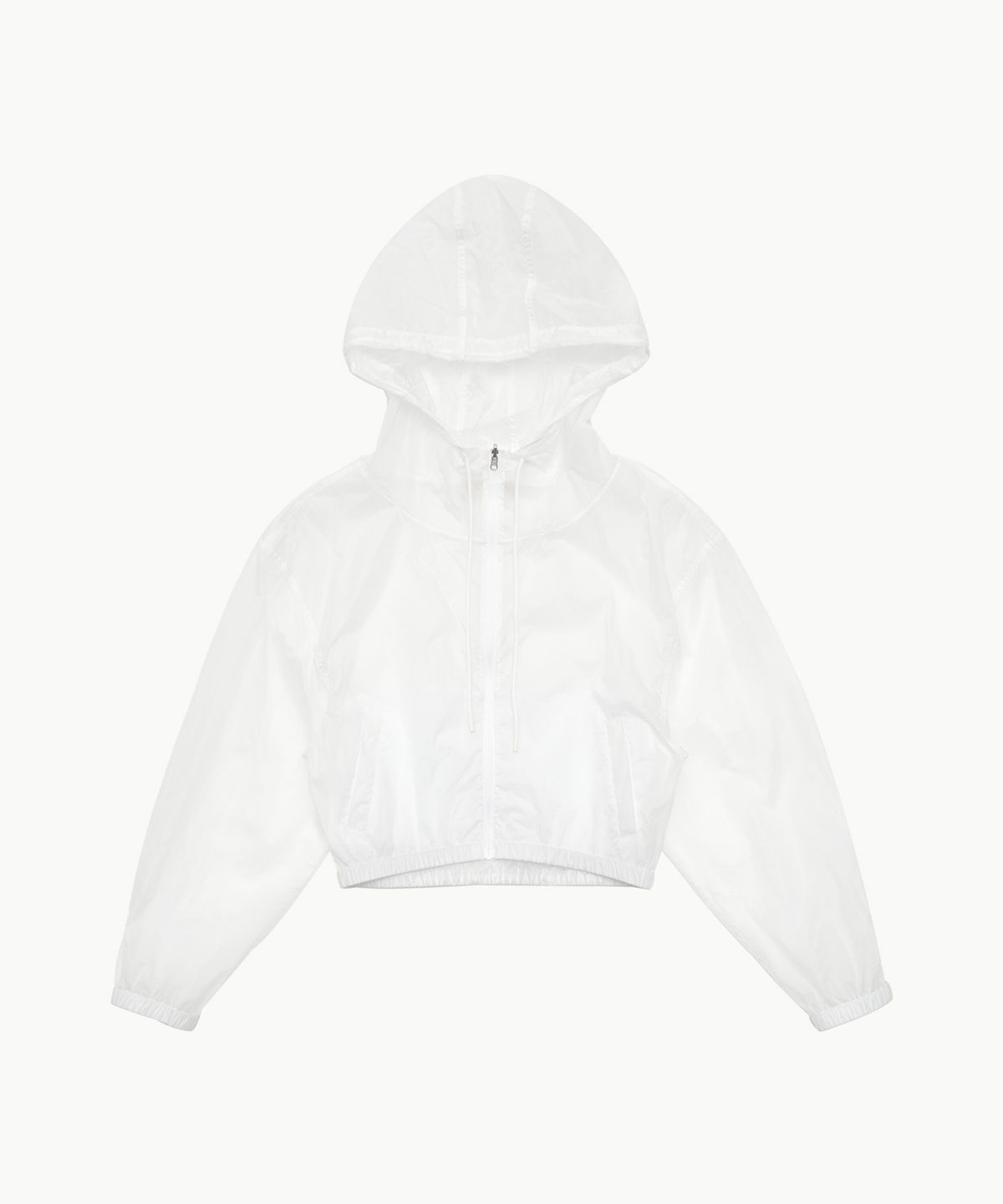 아모멘토(AMOMENTO) REVERSIBLE SHIRRING CROP HOODED JUMPER_WHITE