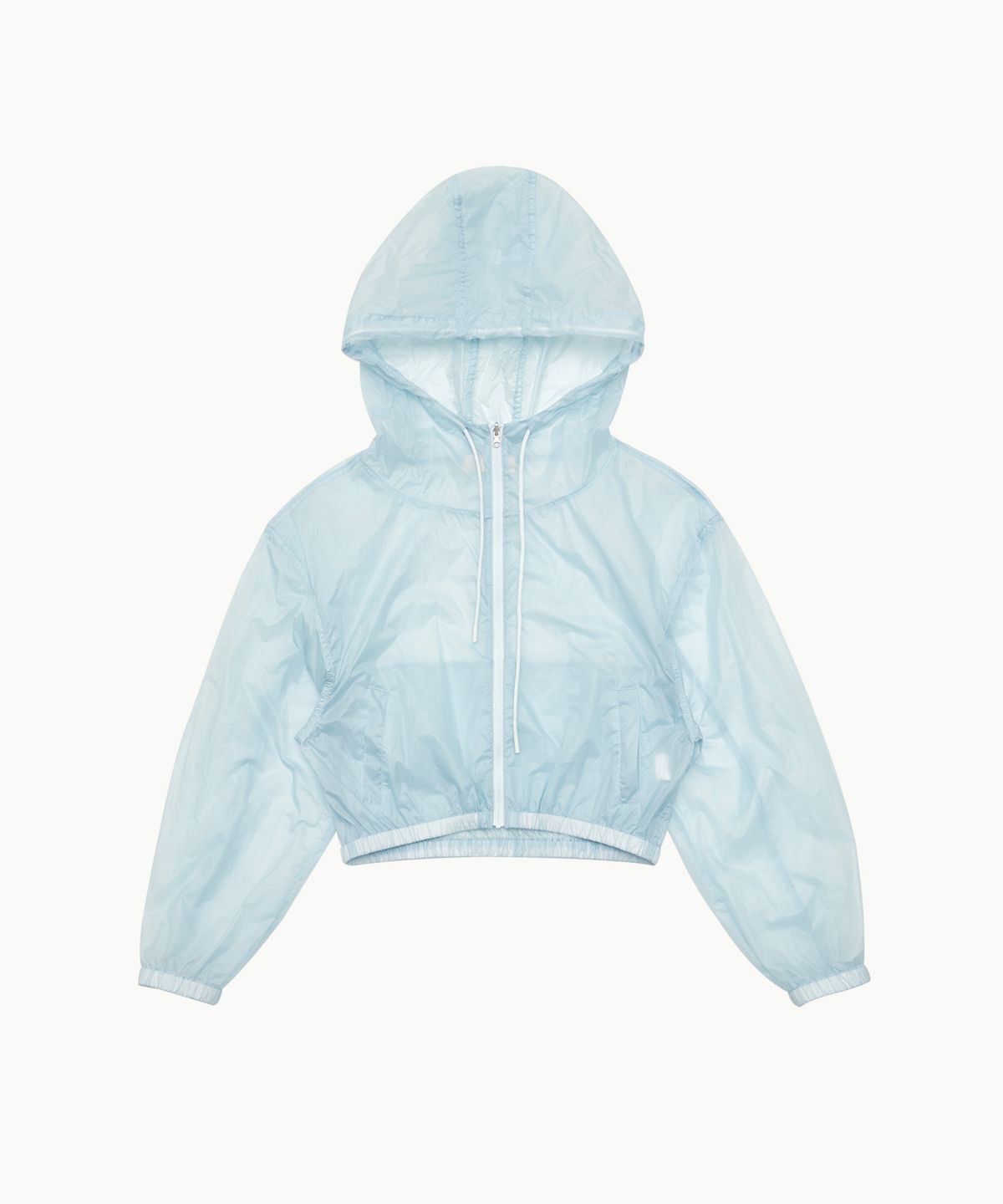 아모멘토(AMOMENTO) REVERSIBLE SHIRRING CROP HOODED JUMPER_SKY BLUE