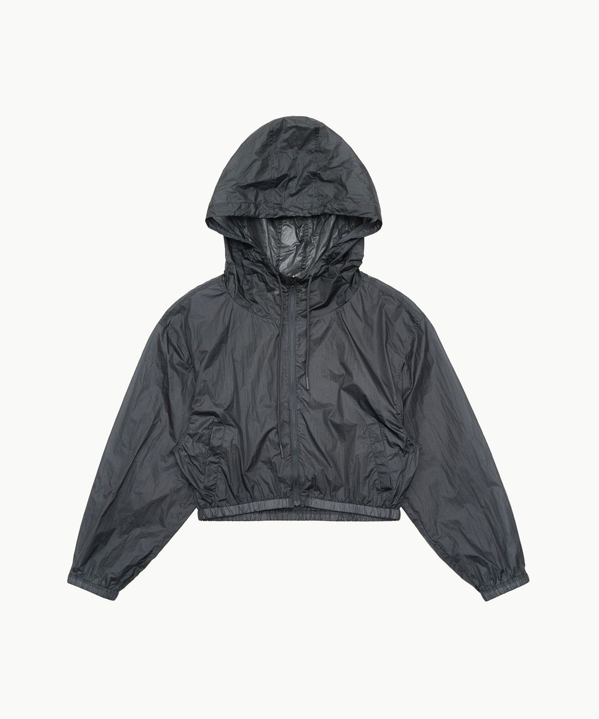 아모멘토(AMOMENTO) REVERSIBLE SHIRRING CROP HOODED JUMPER_NAVY