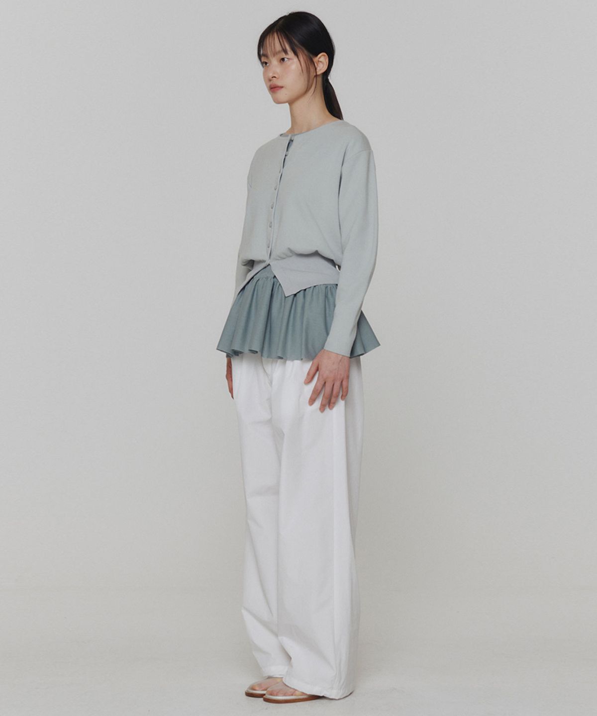 아모멘토(AMOMENTO) ROUND SLEEVE SHIRRED CARDIGAN_MINT