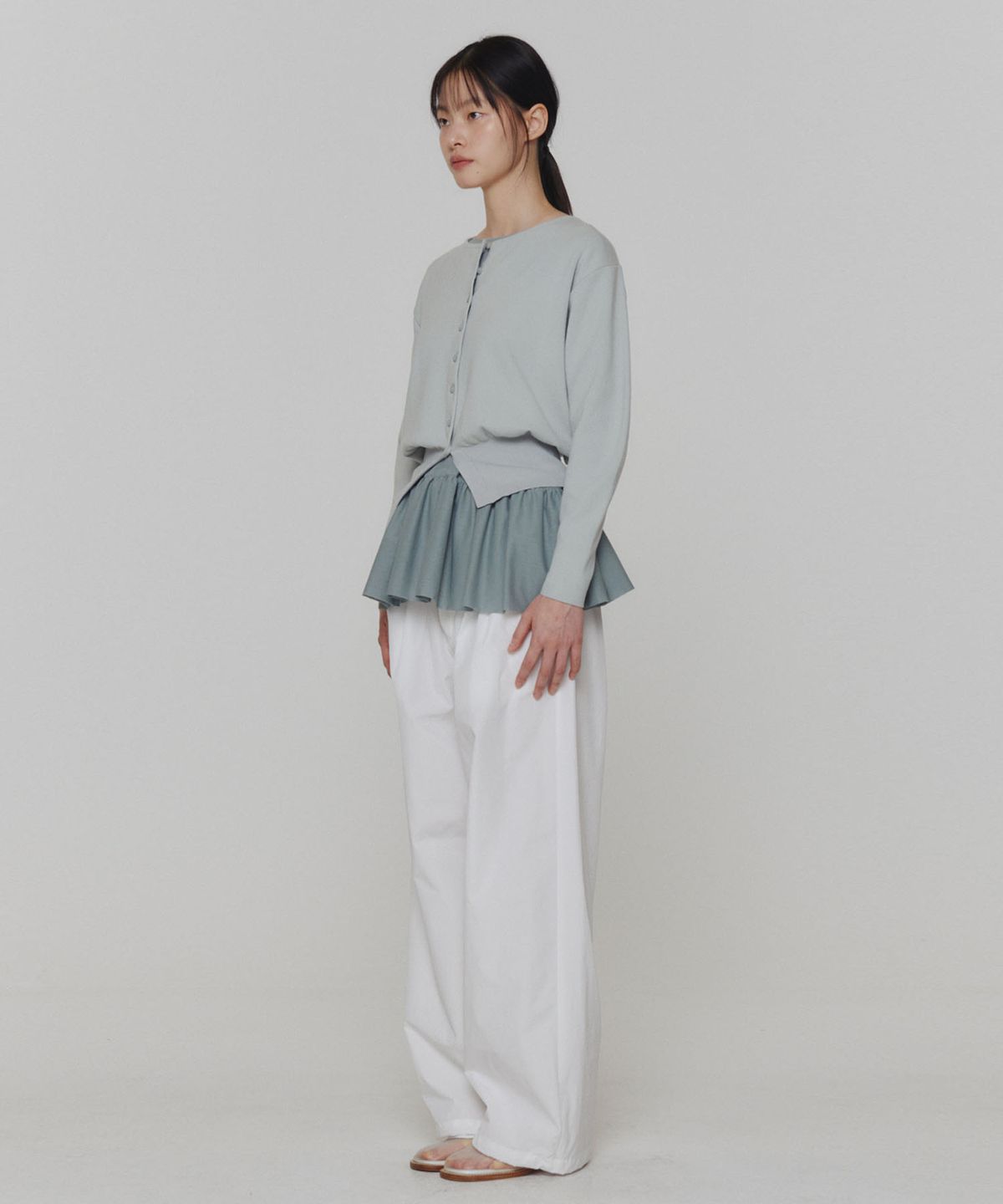 아모멘토(AMOMENTO) ROUND SLEEVE SHIRRED CARDIGAN_MINT