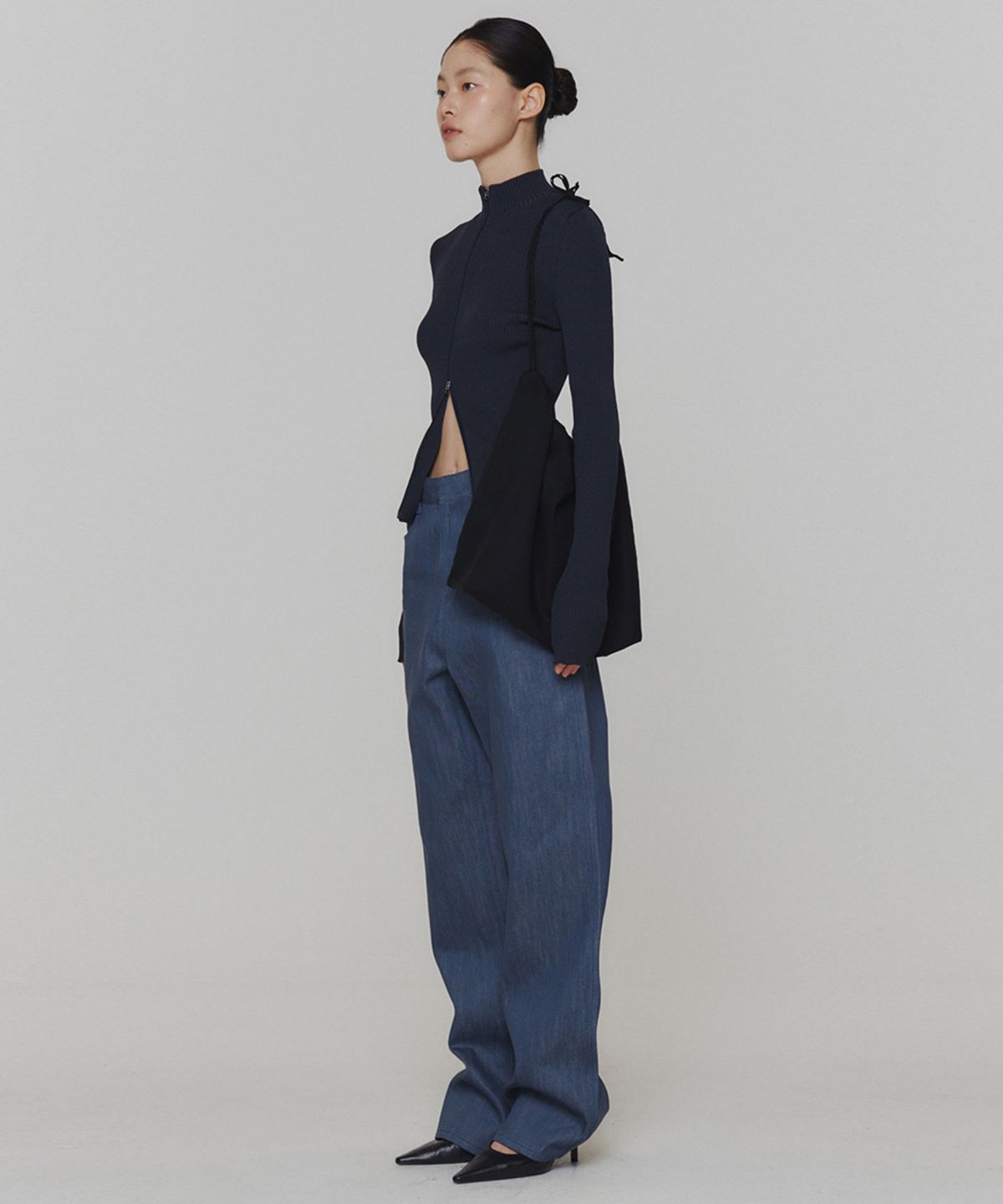 아모멘토(AMOMENTO) RIBBED MOCK NECK CARDIGAN_DARK NAVY