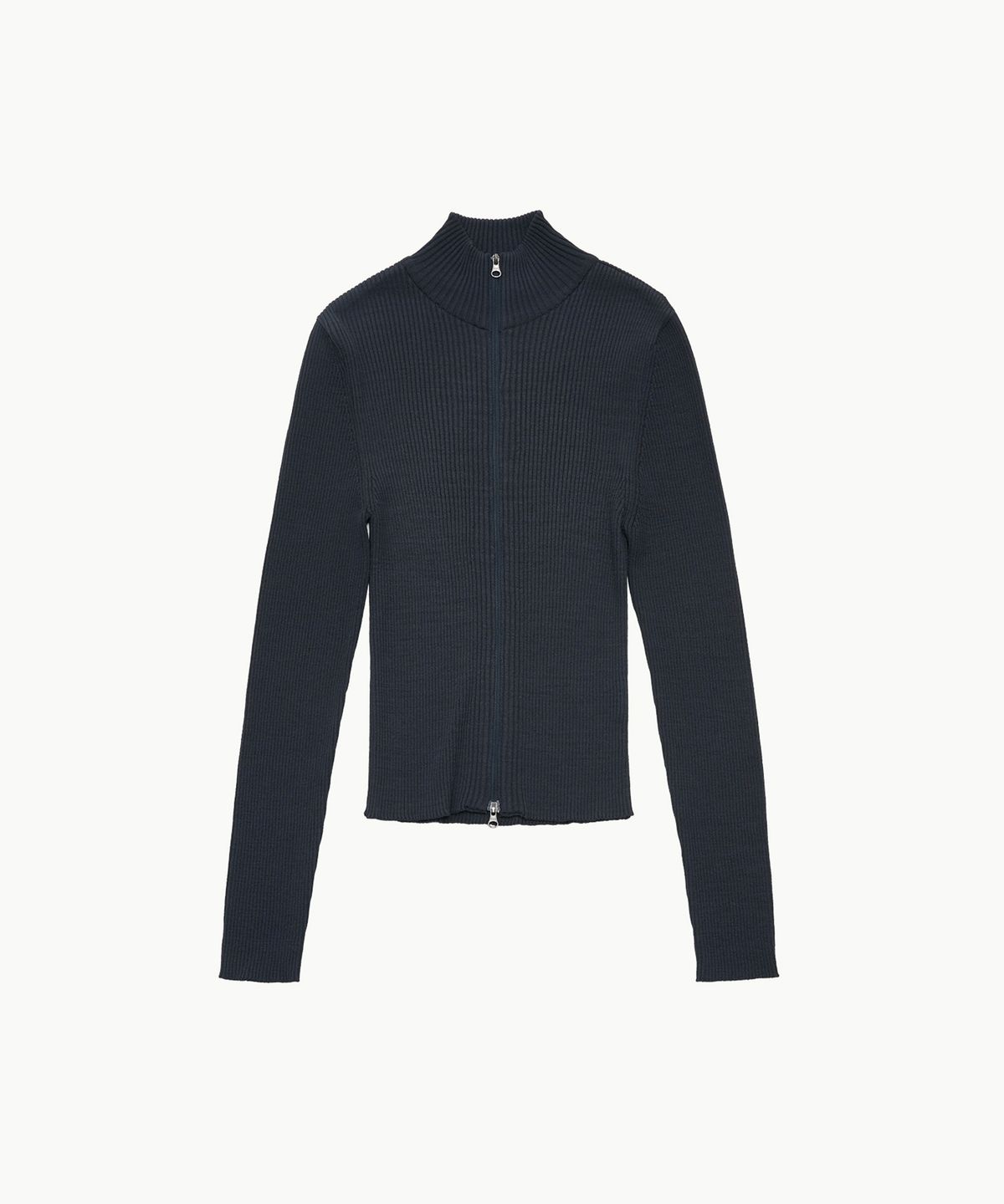 아모멘토(AMOMENTO) RIBBED MOCK NECK CARDIGAN_DARK NAVY