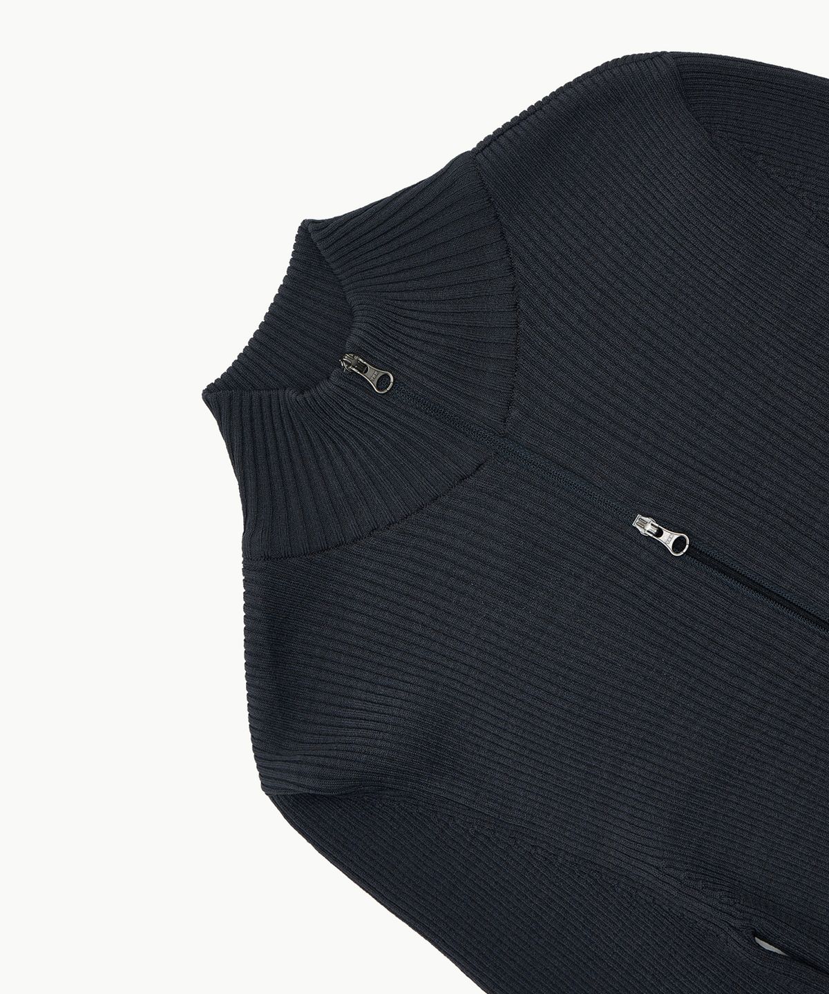 아모멘토(AMOMENTO) RIBBED MOCK NECK CARDIGAN_DARK NAVY