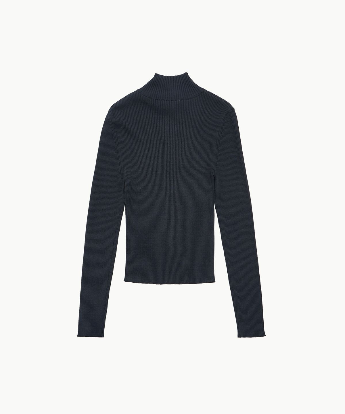아모멘토(AMOMENTO) RIBBED MOCK NECK CARDIGAN_DARK NAVY