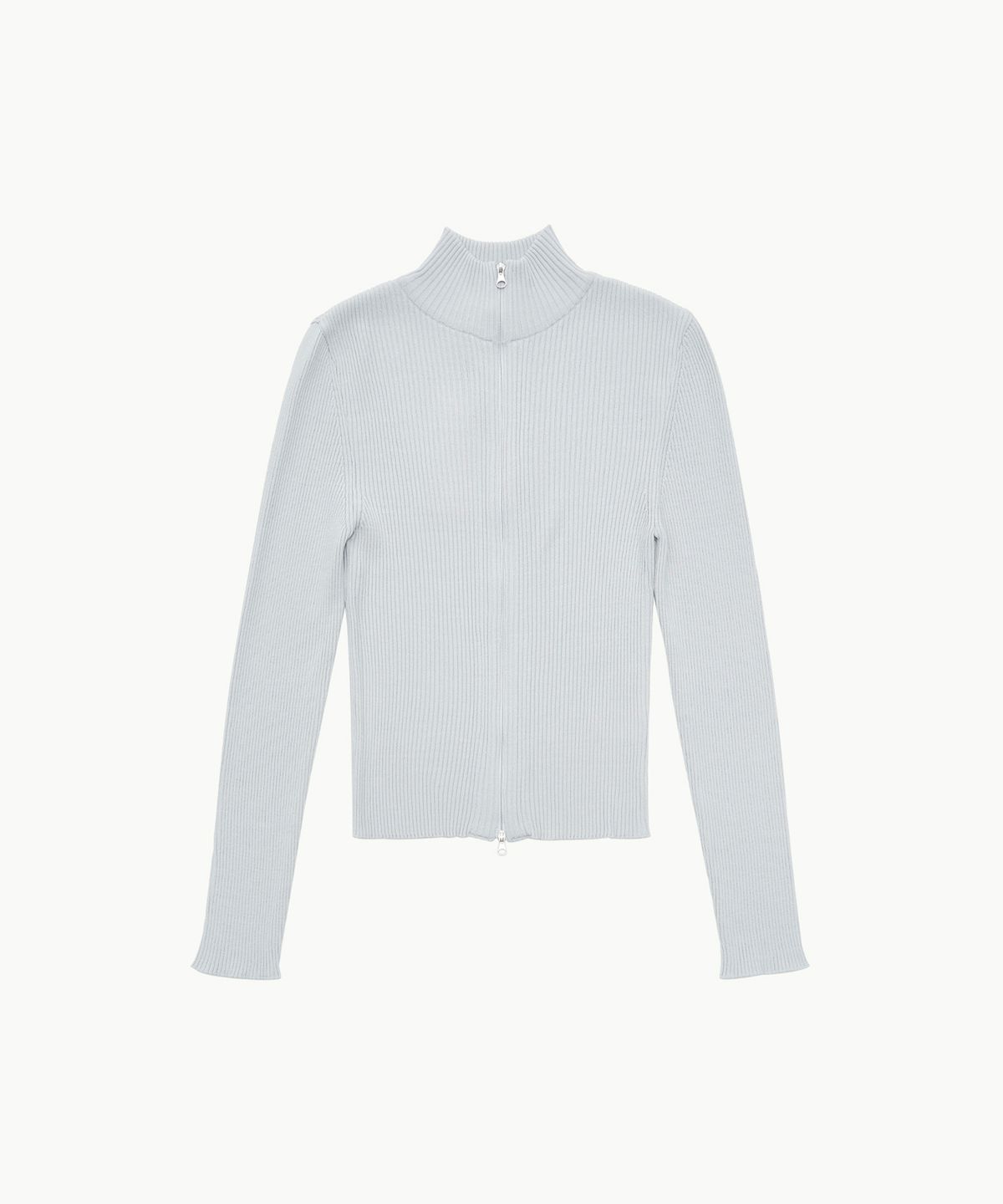 아모멘토(AMOMENTO) RIBBED MOCK NECK CARDIGAN_LIGHT GREY