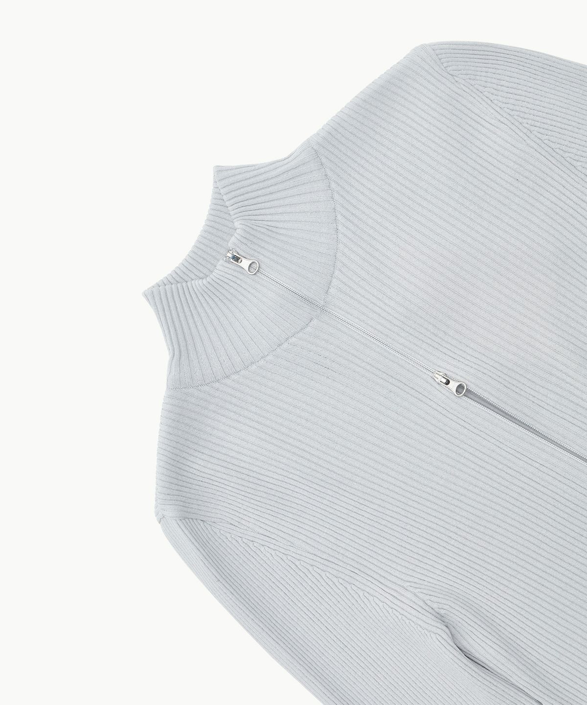 아모멘토(AMOMENTO) RIBBED MOCK NECK CARDIGAN_LIGHT GREY