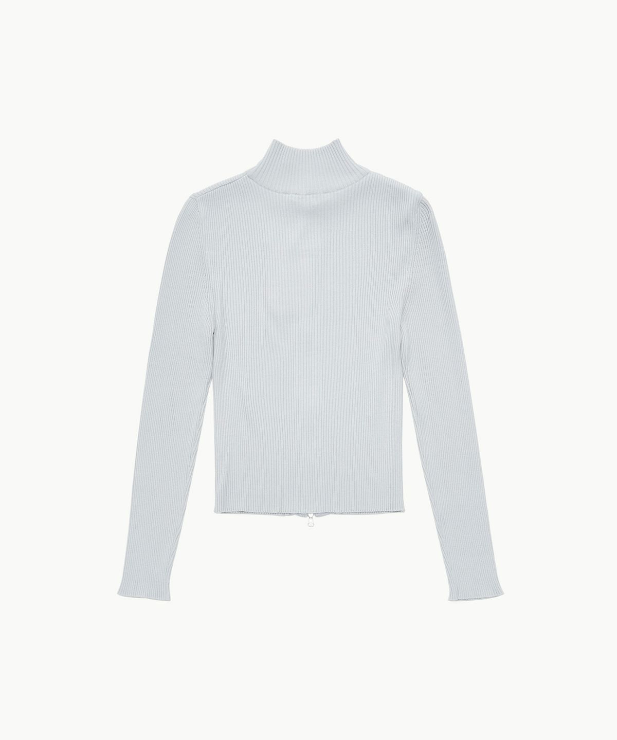 아모멘토(AMOMENTO) RIBBED MOCK NECK CARDIGAN_LIGHT GREY