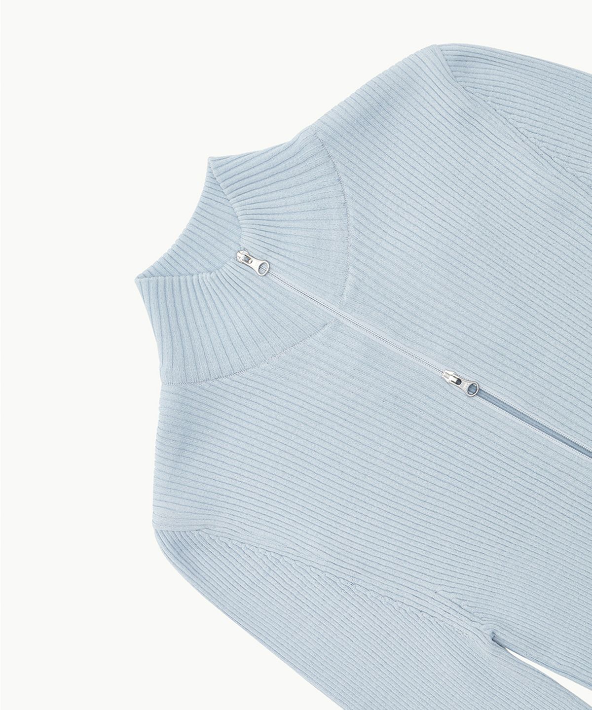 아모멘토(AMOMENTO) RIBBED MOCK NECK CARDIGAN_LIGHT BLUE