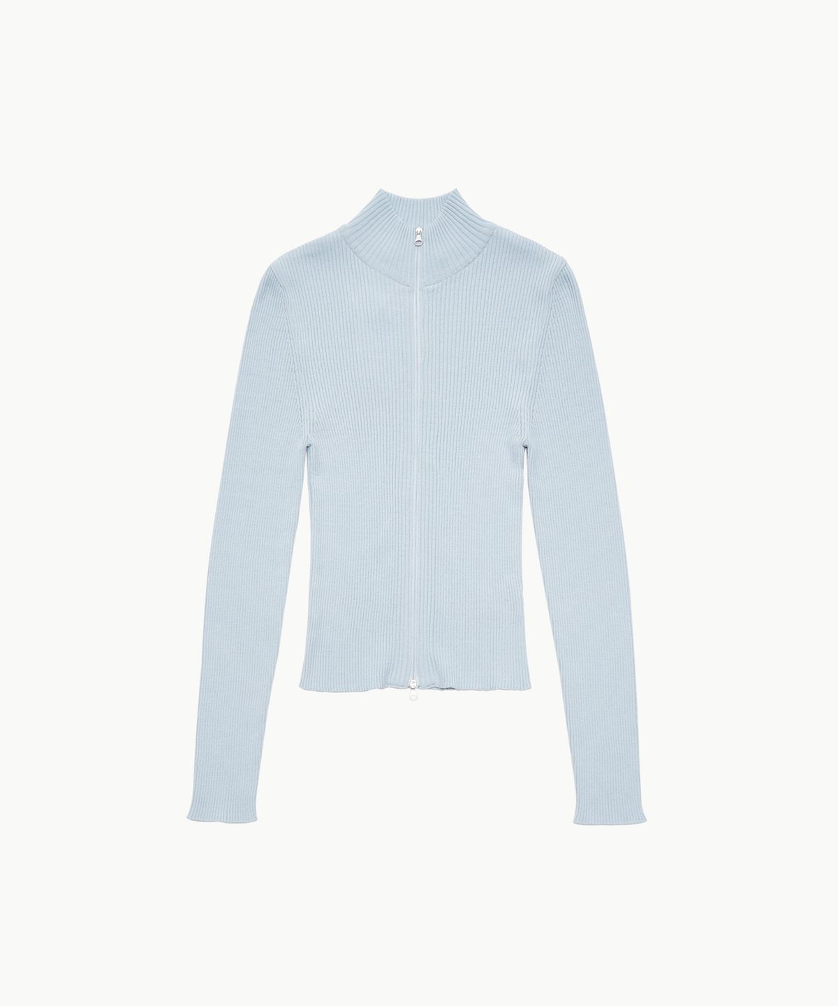 아모멘토(AMOMENTO) RIBBED MOCK NECK CARDIGAN_LIGHT BLUE