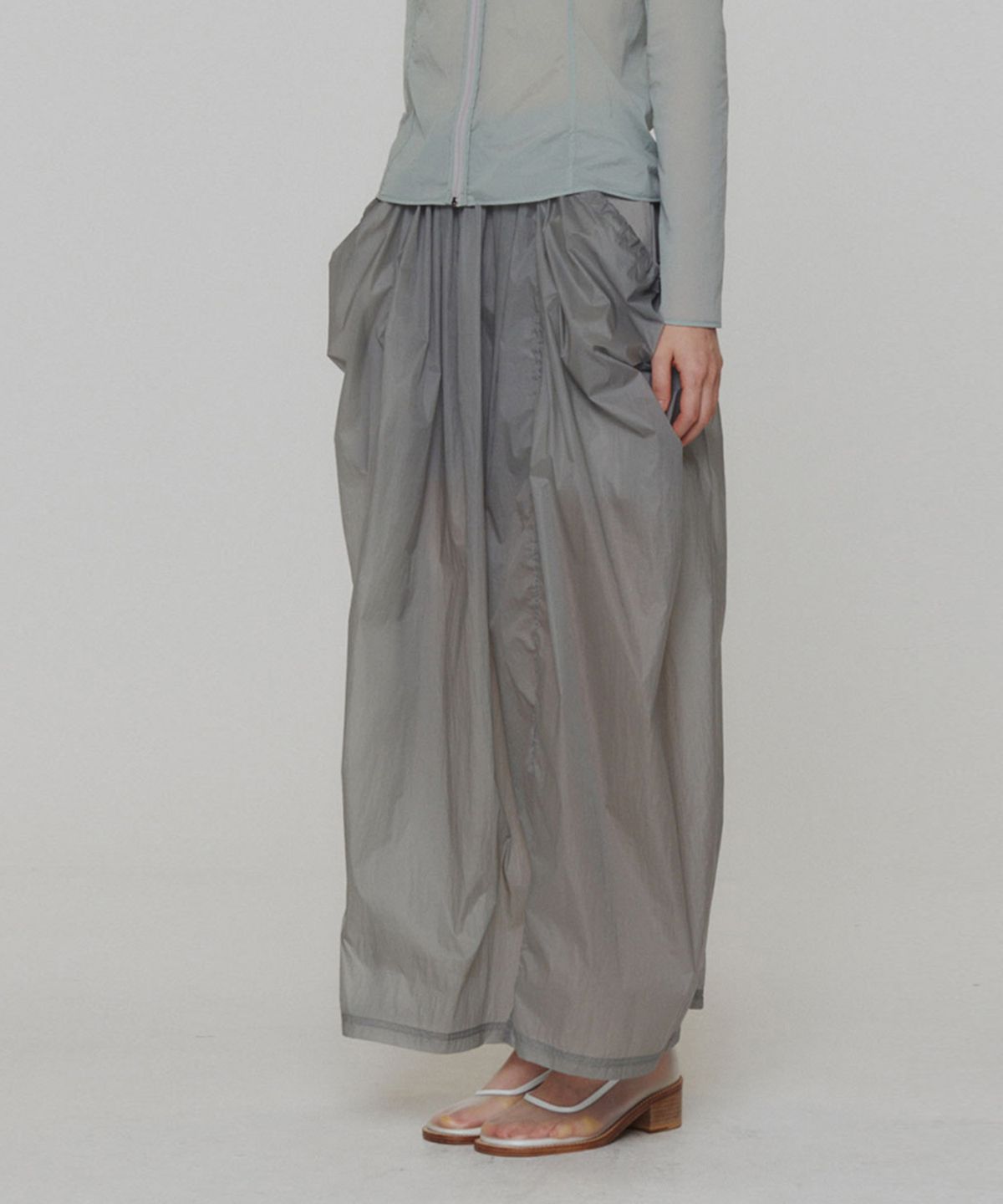 아모멘토(AMOMENTO) LAYERED SHIRRING SKIRT_GREY