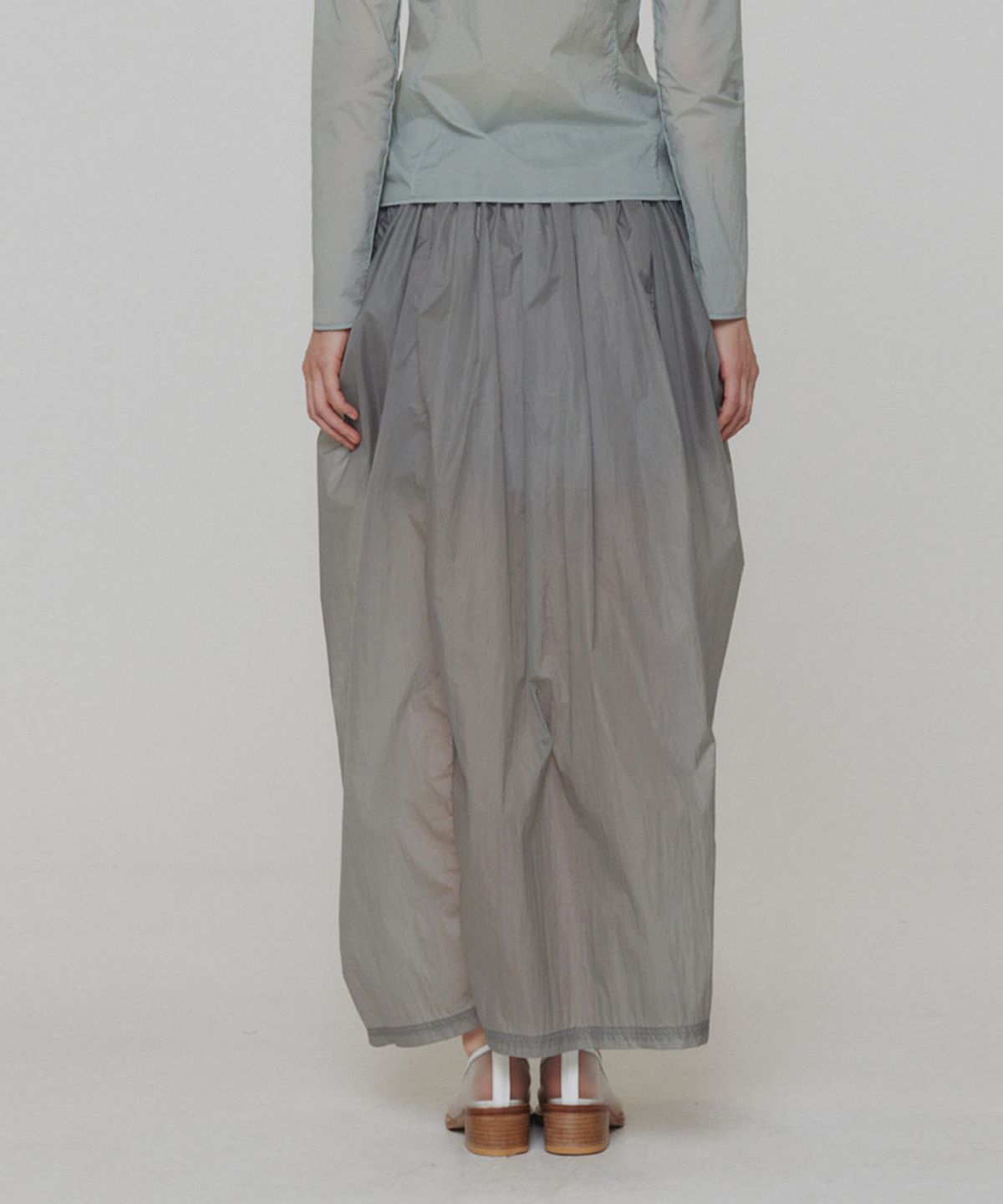아모멘토(AMOMENTO) LAYERED SHIRRING SKIRT_GREY