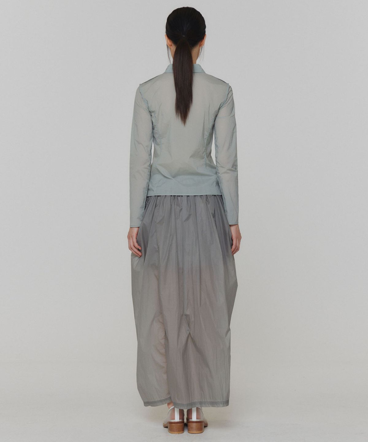 아모멘토(AMOMENTO) LAYERED SHIRRING SKIRT_GREY