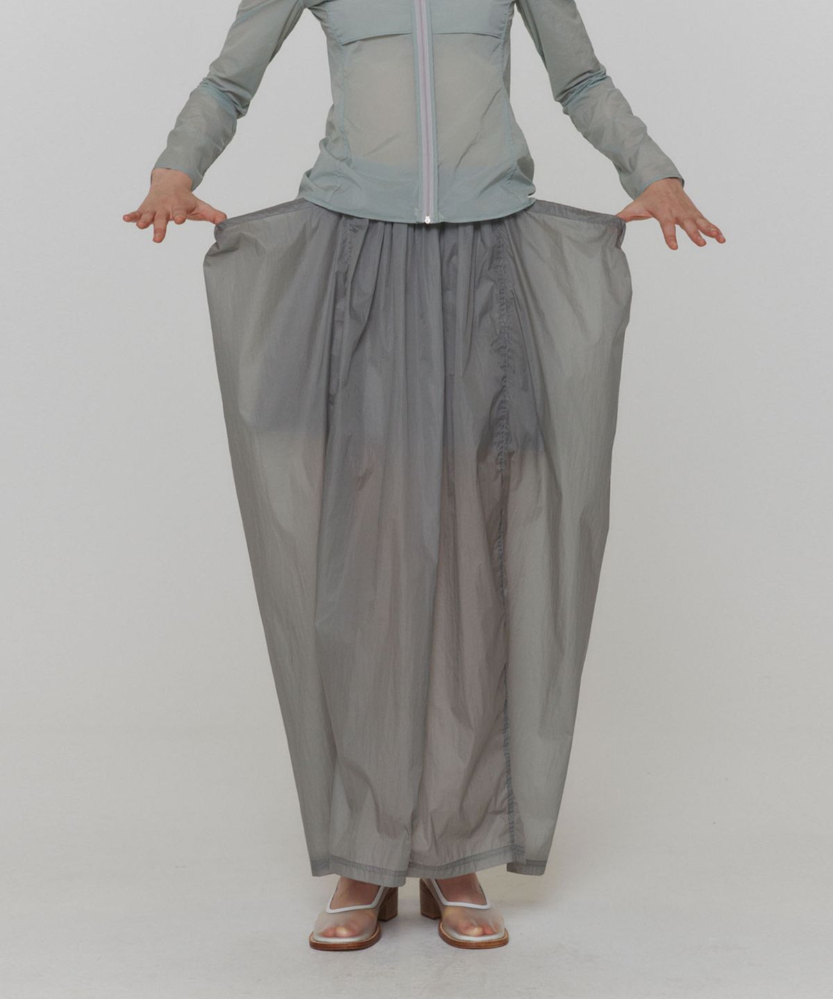 아모멘토(AMOMENTO) LAYERED SHIRRING SKIRT_GREY