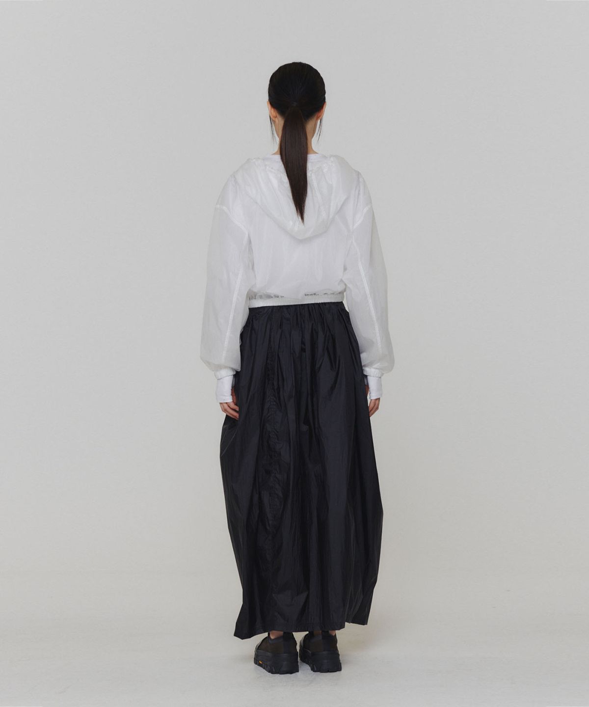 아모멘토(AMOMENTO) LAYERED SHIRRING SKIRT_BLACK