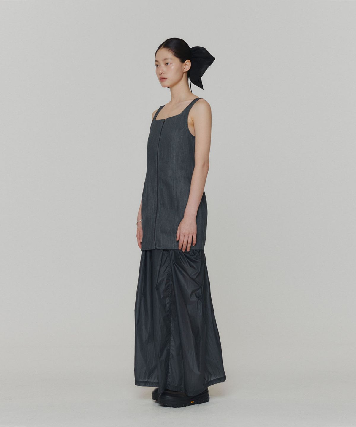 아모멘토(AMOMENTO) LAYERED SHIRRING SKIRT_NAVY