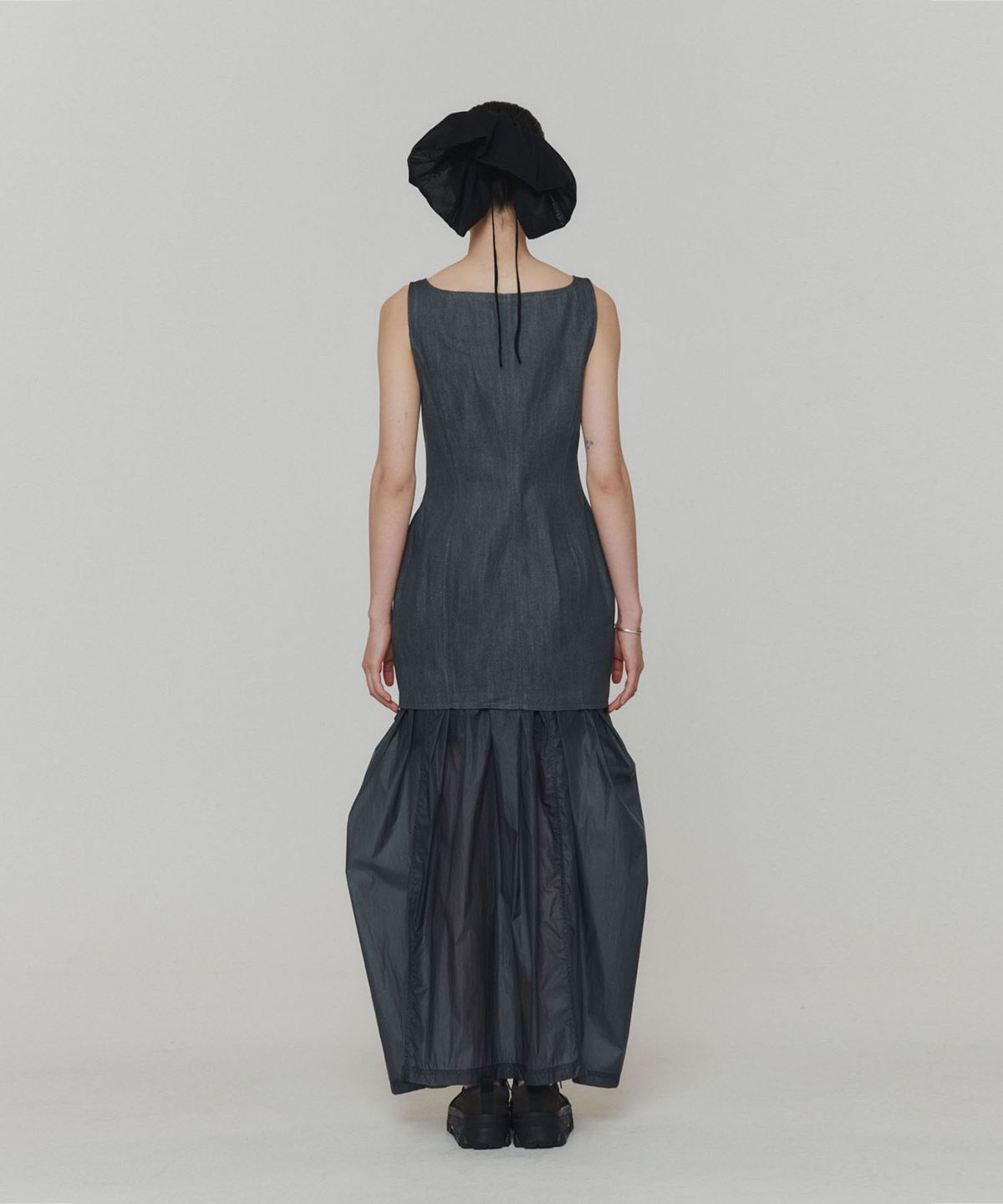 아모멘토(AMOMENTO) LAYERED SHIRRING SKIRT_NAVY