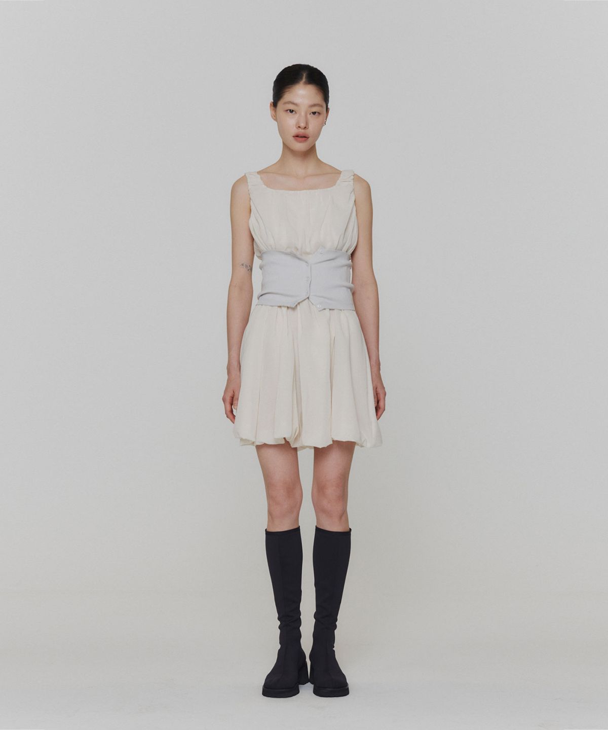 아모멘토(AMOMENTO) SHEER VOLUME MINI DRESS_IVORY