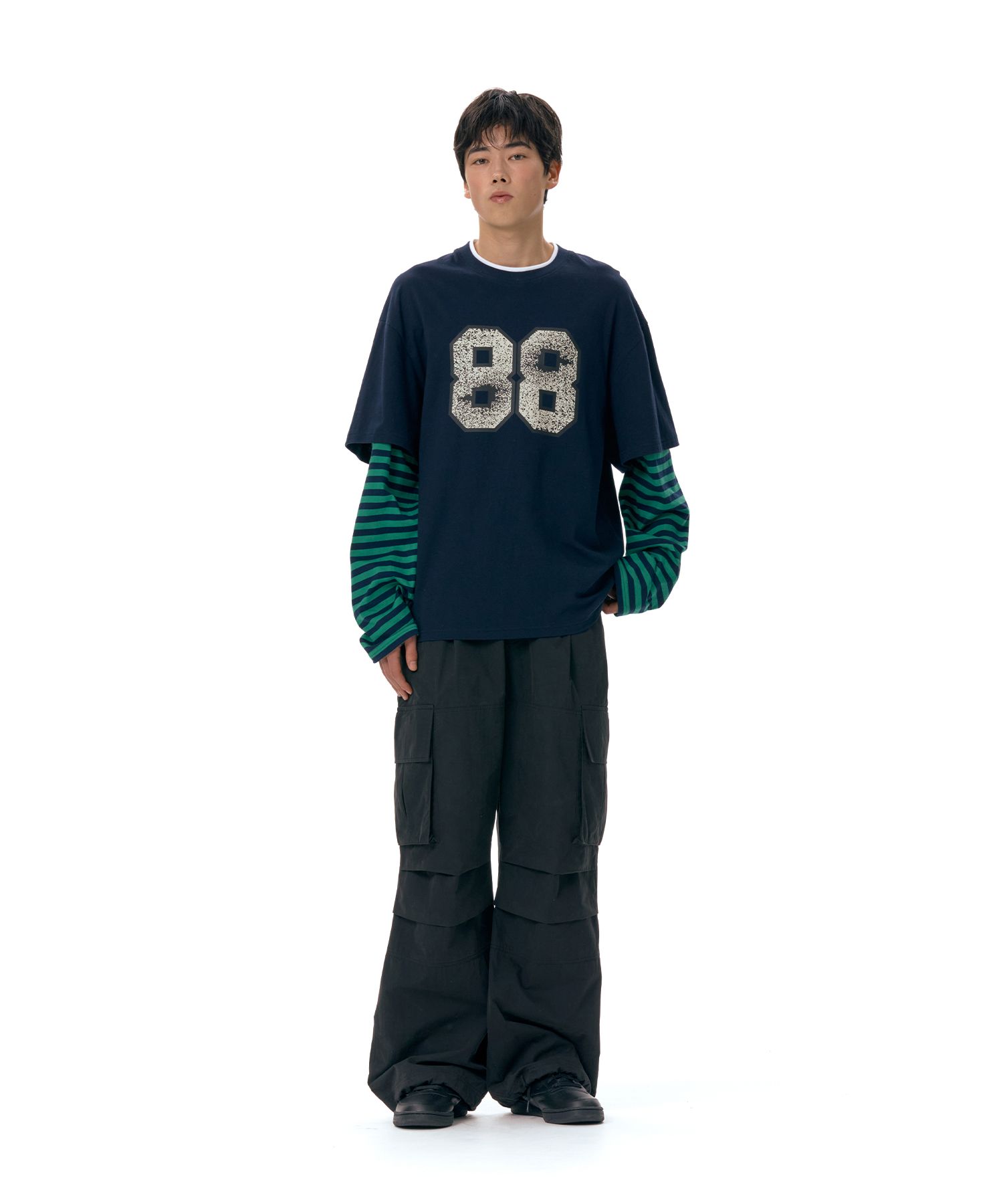 MUSINSA公式 | AMES-WORLDWIDE STRIPE LAYERED LS TEE NAVY