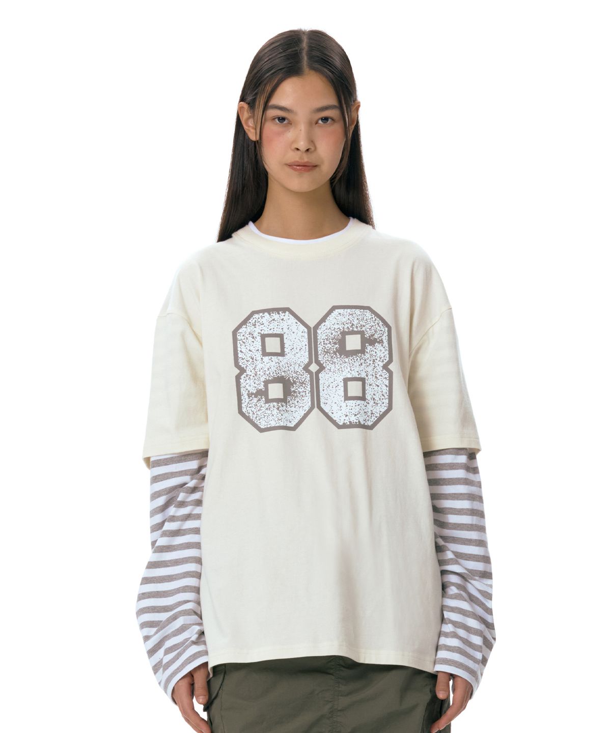 아메스 월드와이드(AMES-WORLDWIDE) STRIPE LAYERED LS TEE IVORY