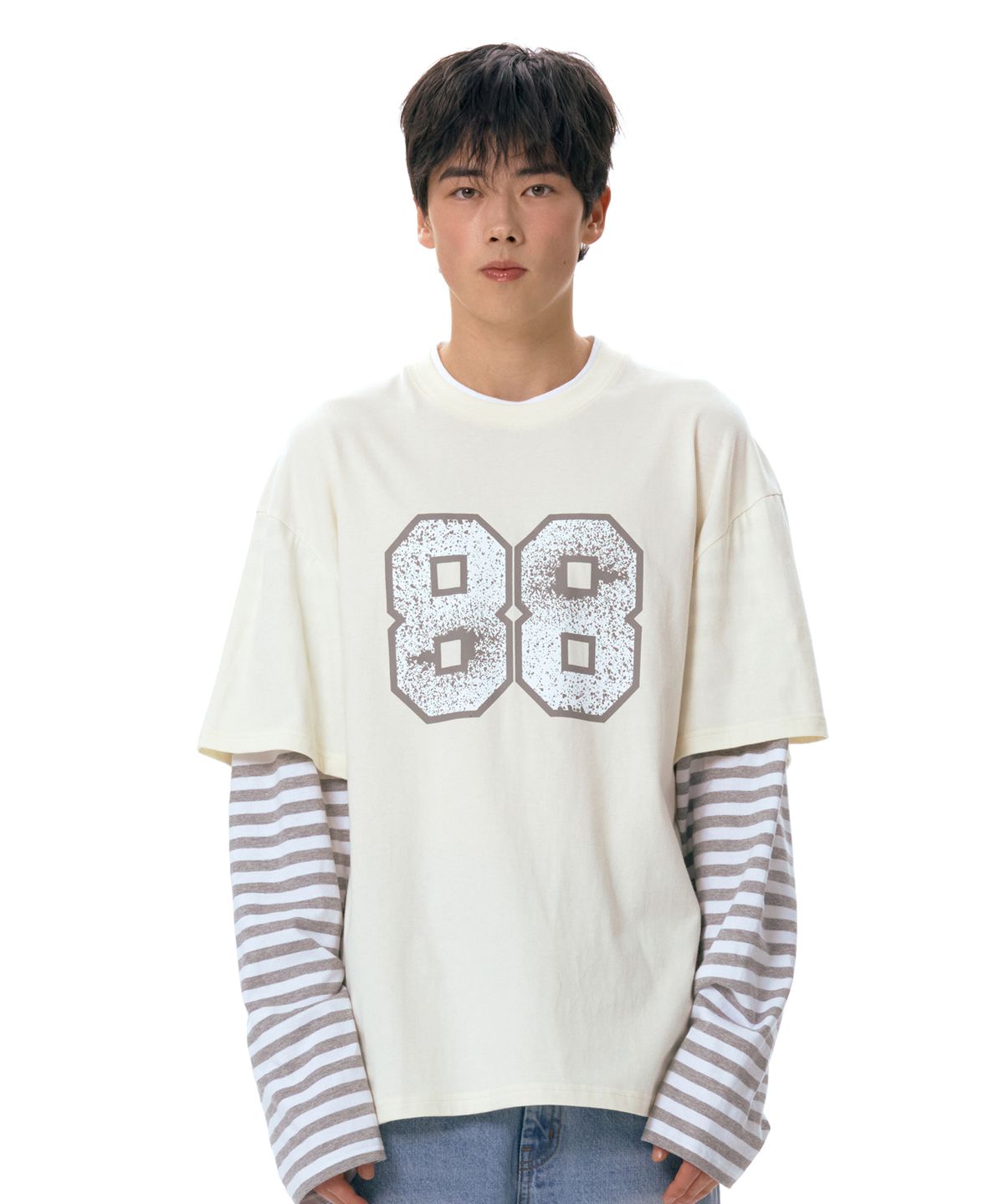 아메스 월드와이드(AMES-WORLDWIDE) STRIPE LAYERED LS TEE IVORY