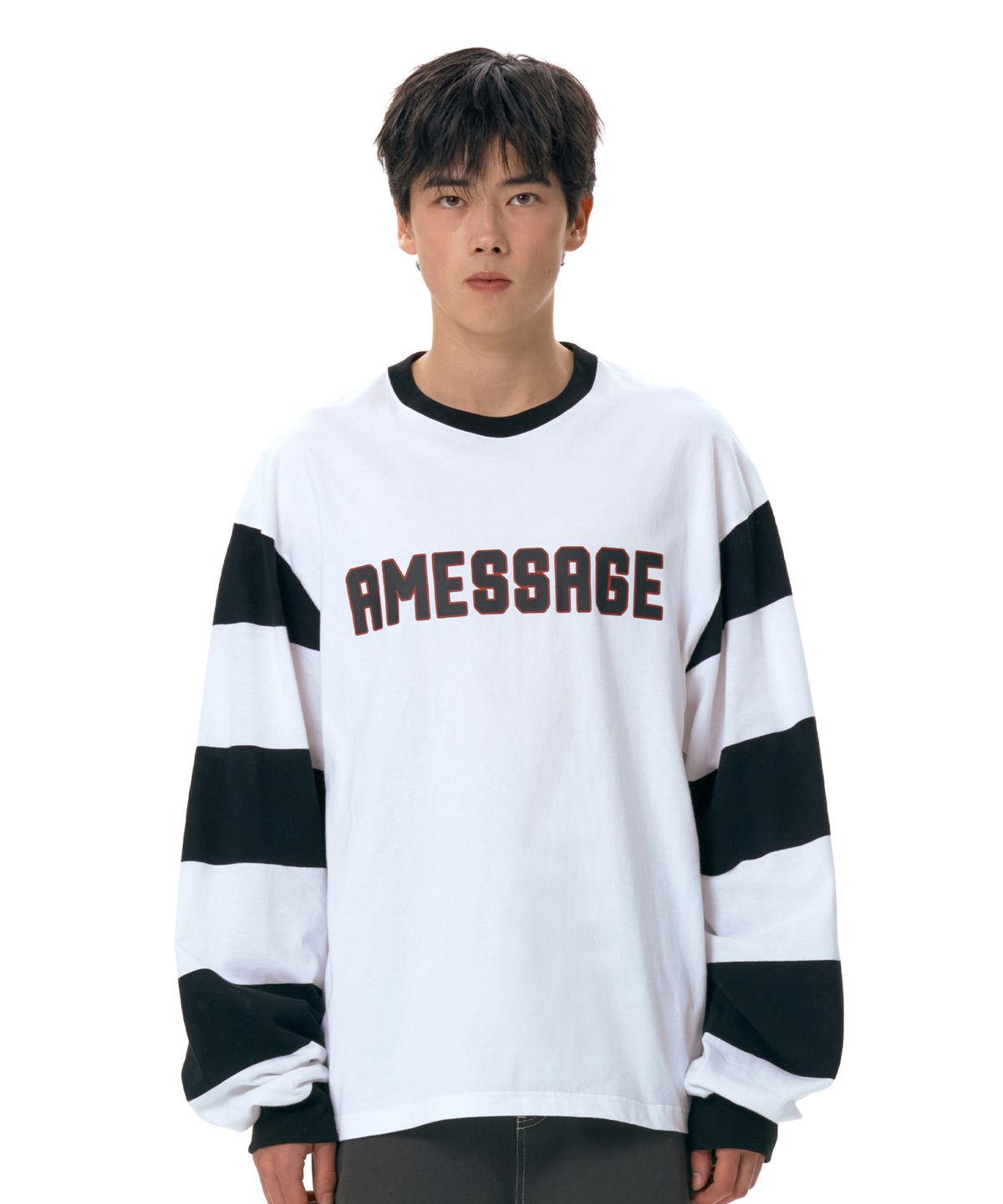 아메스 월드와이드(AMES-WORLDWIDE) STRIPED SLEEVE LS TEE WHITE