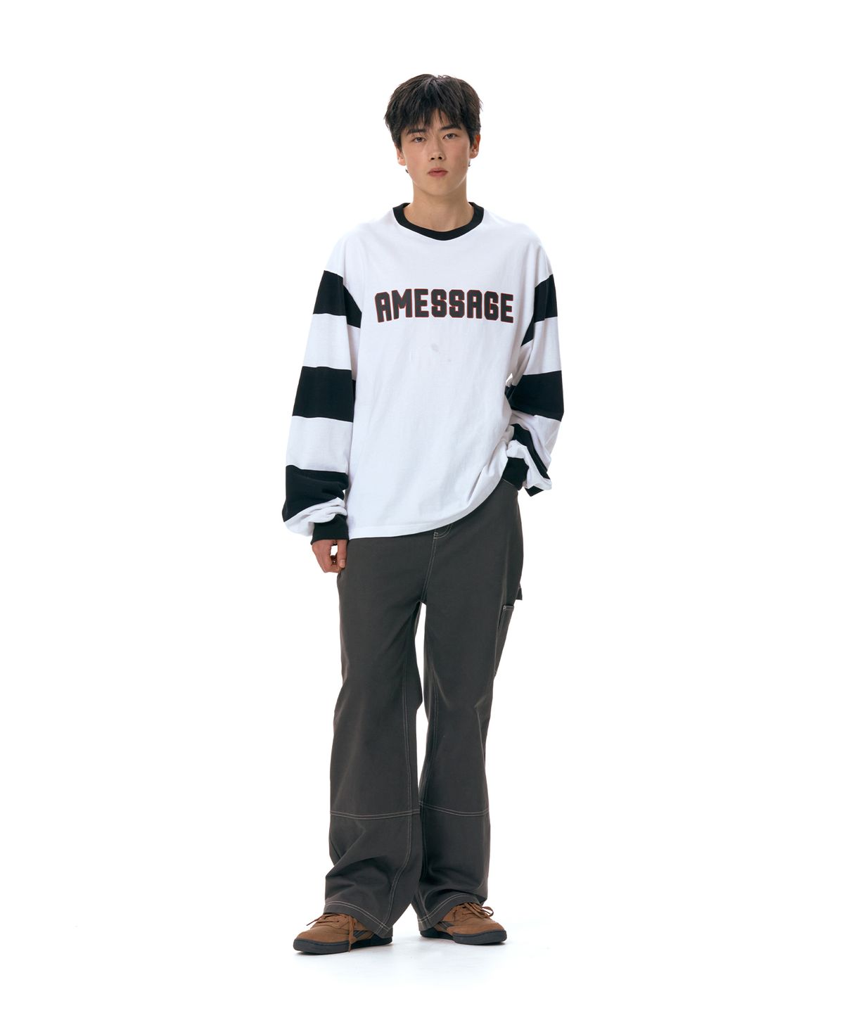 아메스 월드와이드(AMES-WORLDWIDE) STRIPED SLEEVE LS TEE WHITE