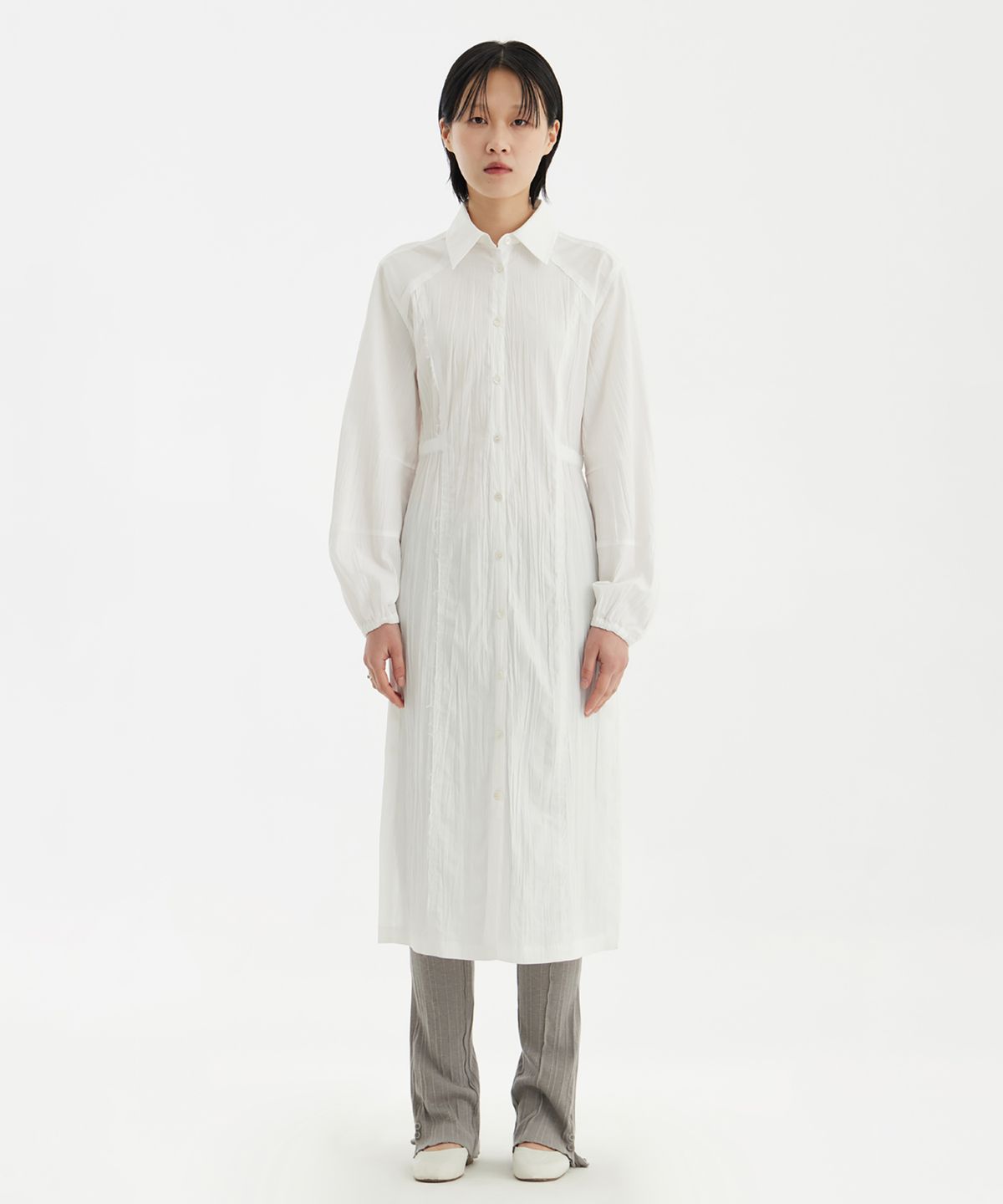 유스(YOUTH) Side-Slit Shirt Dress - White