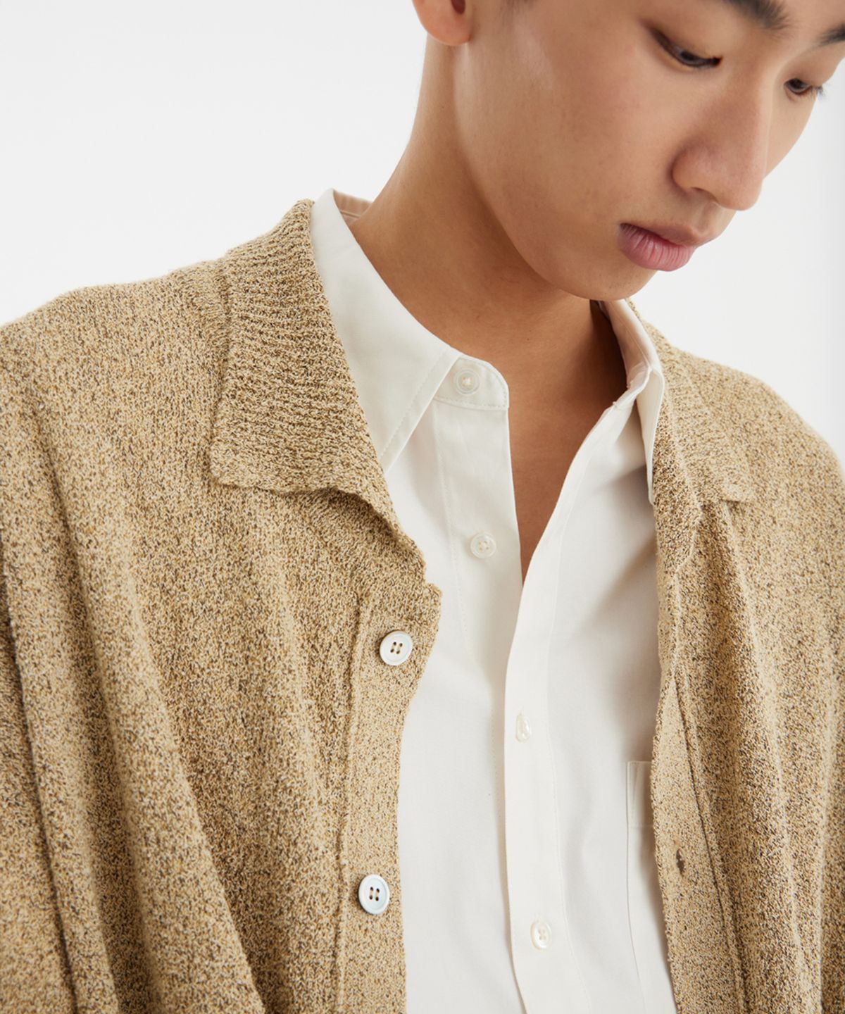 유스(YOUTH) Knit Collar Cardigan - Sand Brown