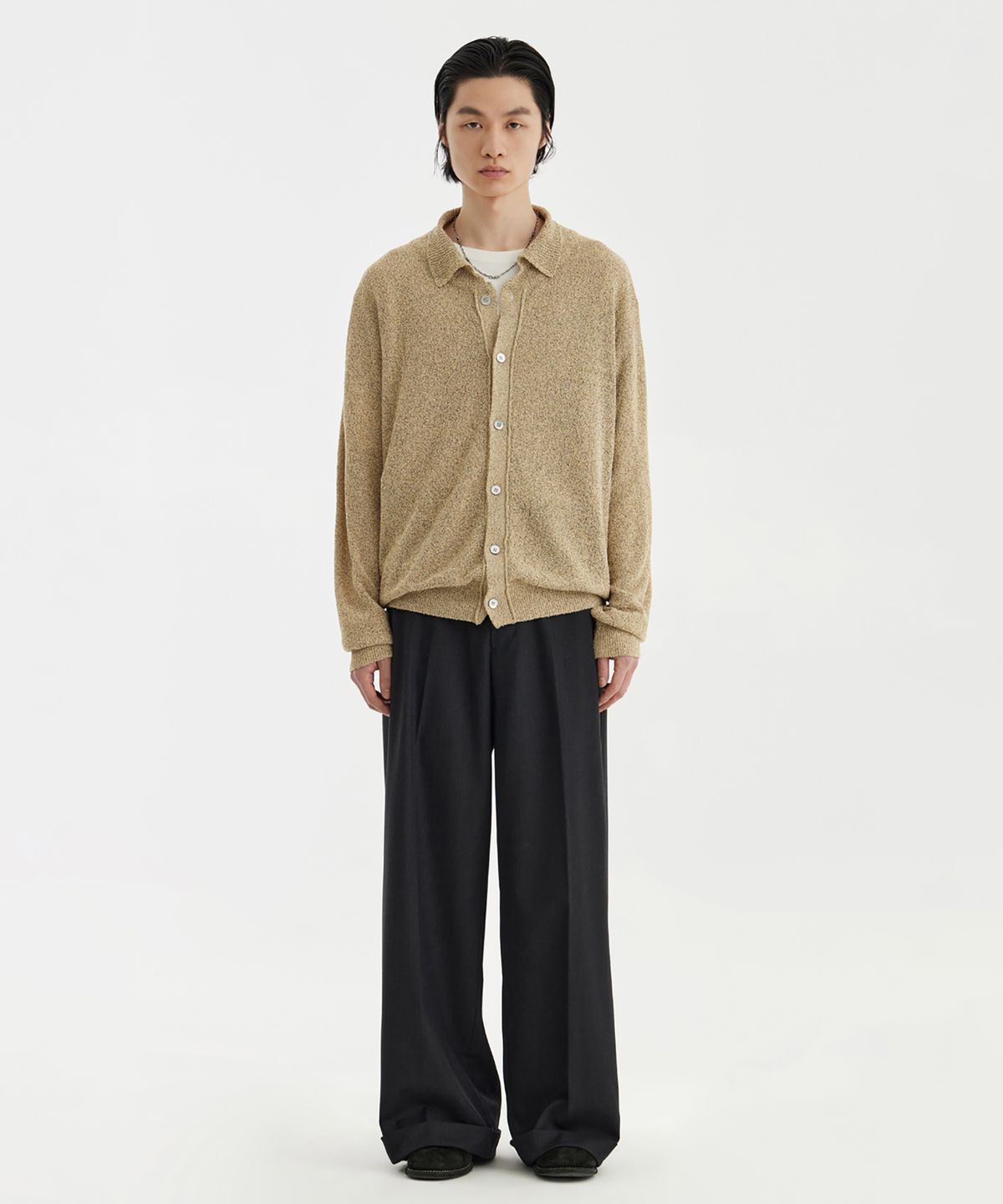 유스(YOUTH) Knit Collar Cardigan - Sand Brown