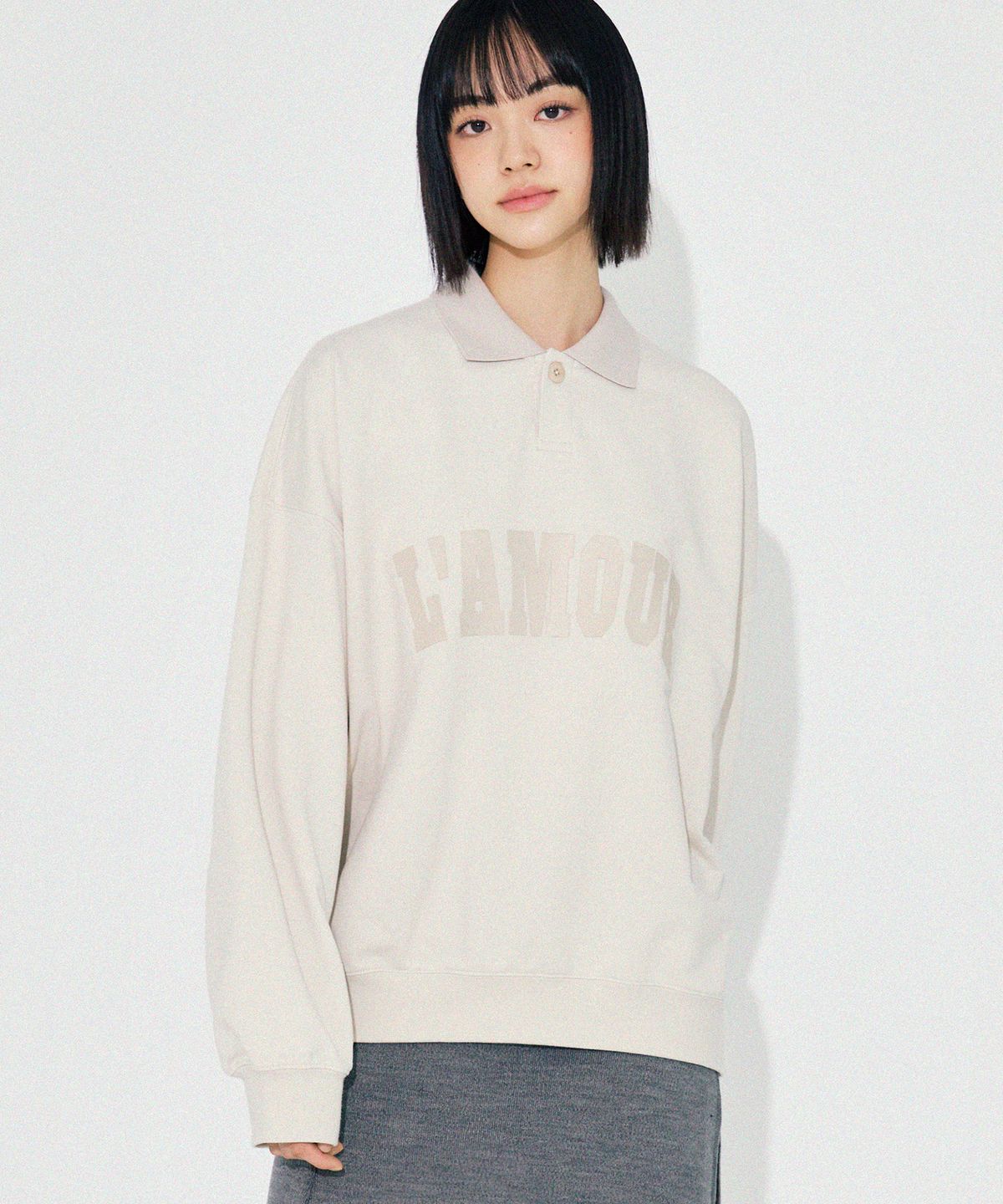 다이아몬드 레이라(DIAMOND LAYLA) LAMOUR Matte Printing PK Sweatshirt T86  Antique Sand