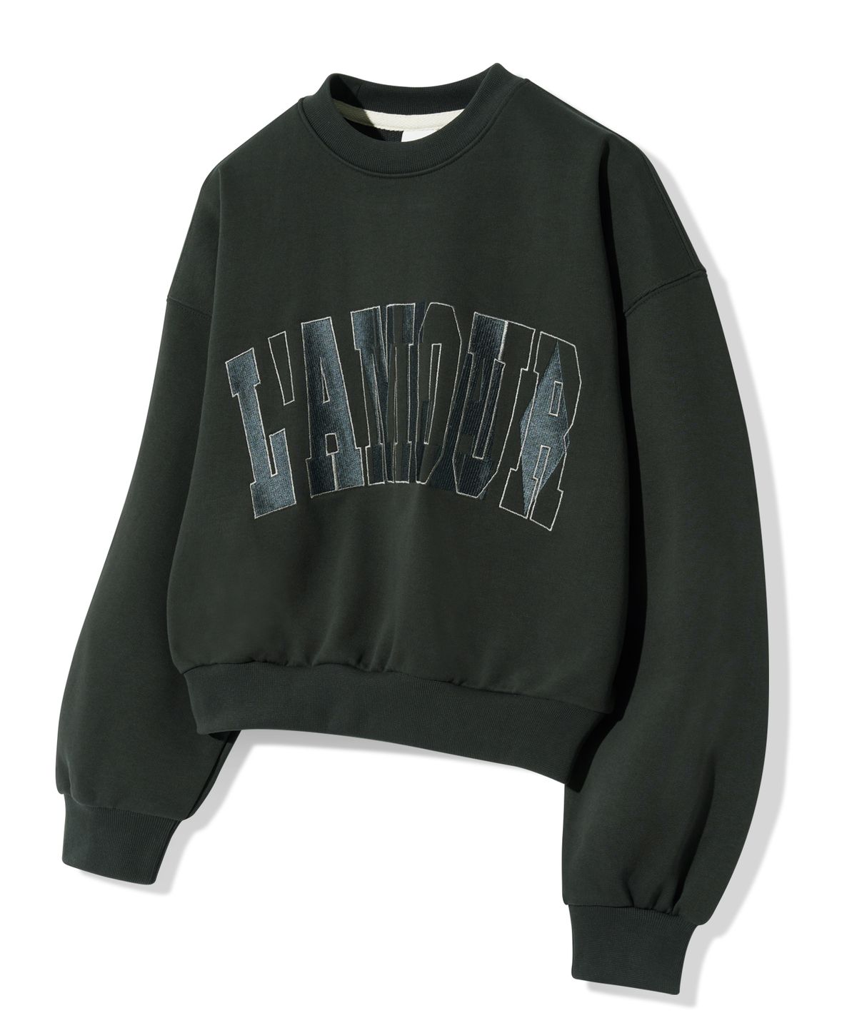 다이아몬드 레이라(DIAMOND LAYLA) [CROP] LAMOUR Big Embroidery Stitch Sweatshirt T87  Charcoal