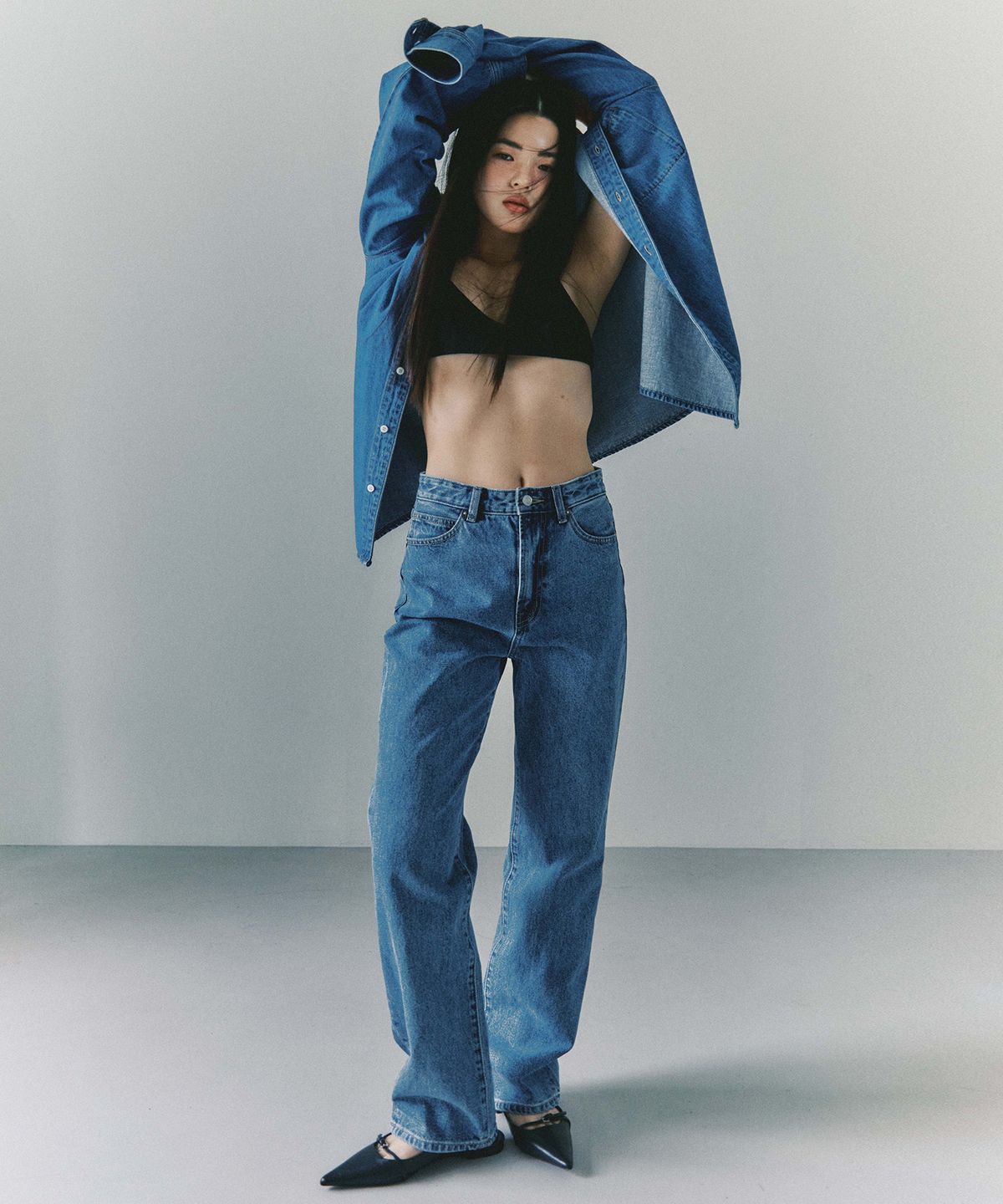 플랙 우먼(PLAC WOMEN) 클래식 스트레이트 데님팬츠 M17 미드 블루