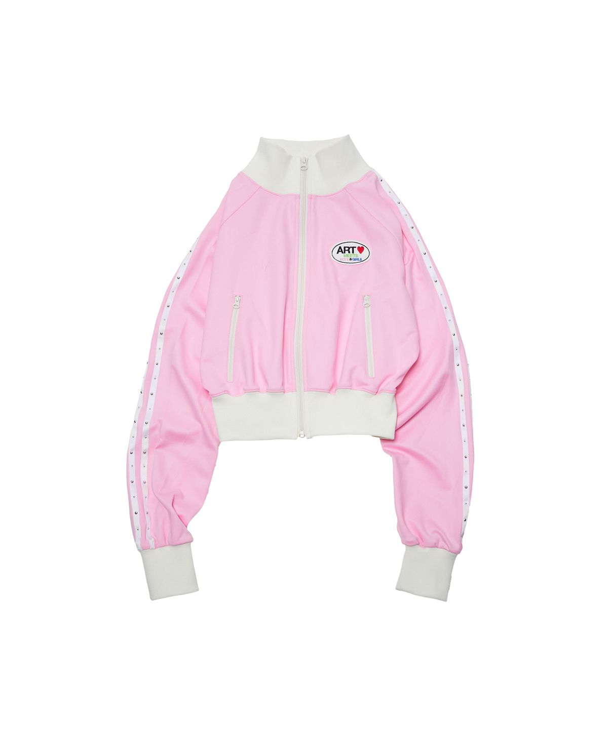 더뮤지엄비지터(THEMUSEUMVISITOR) ART LOGO PATCH STITCHED TRACK JACKET (PINK)