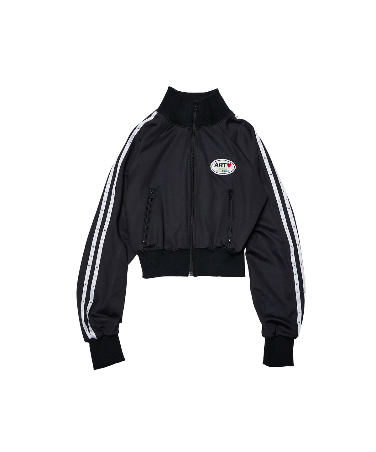 더뮤지엄비지터(THEMUSEUMVISITOR) ART LOGO PATCH STITCHED TRACK JACKET (BLACK)